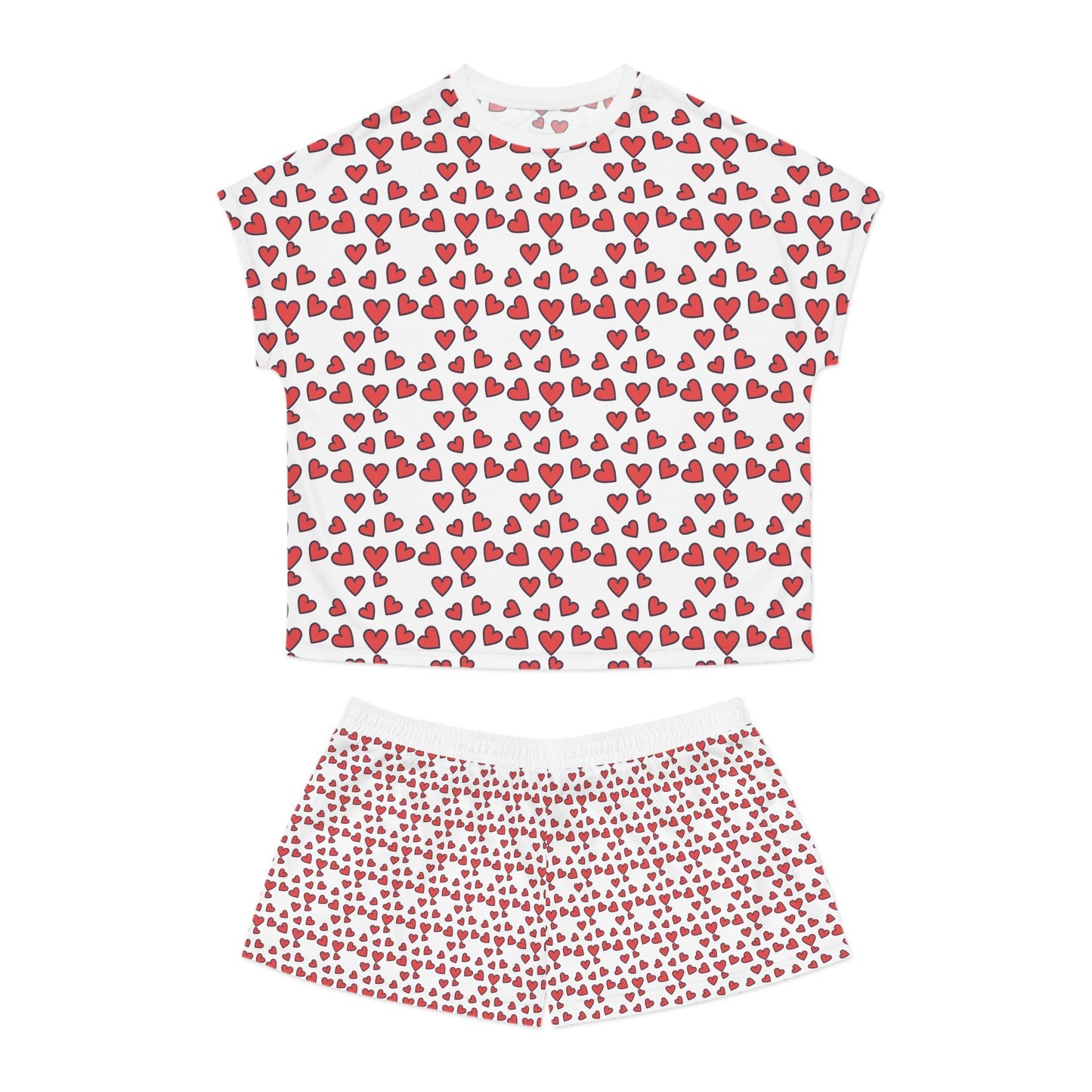 Hand-Drawn Red Hearts Valentine's Pattern Women's Short Pajama Set