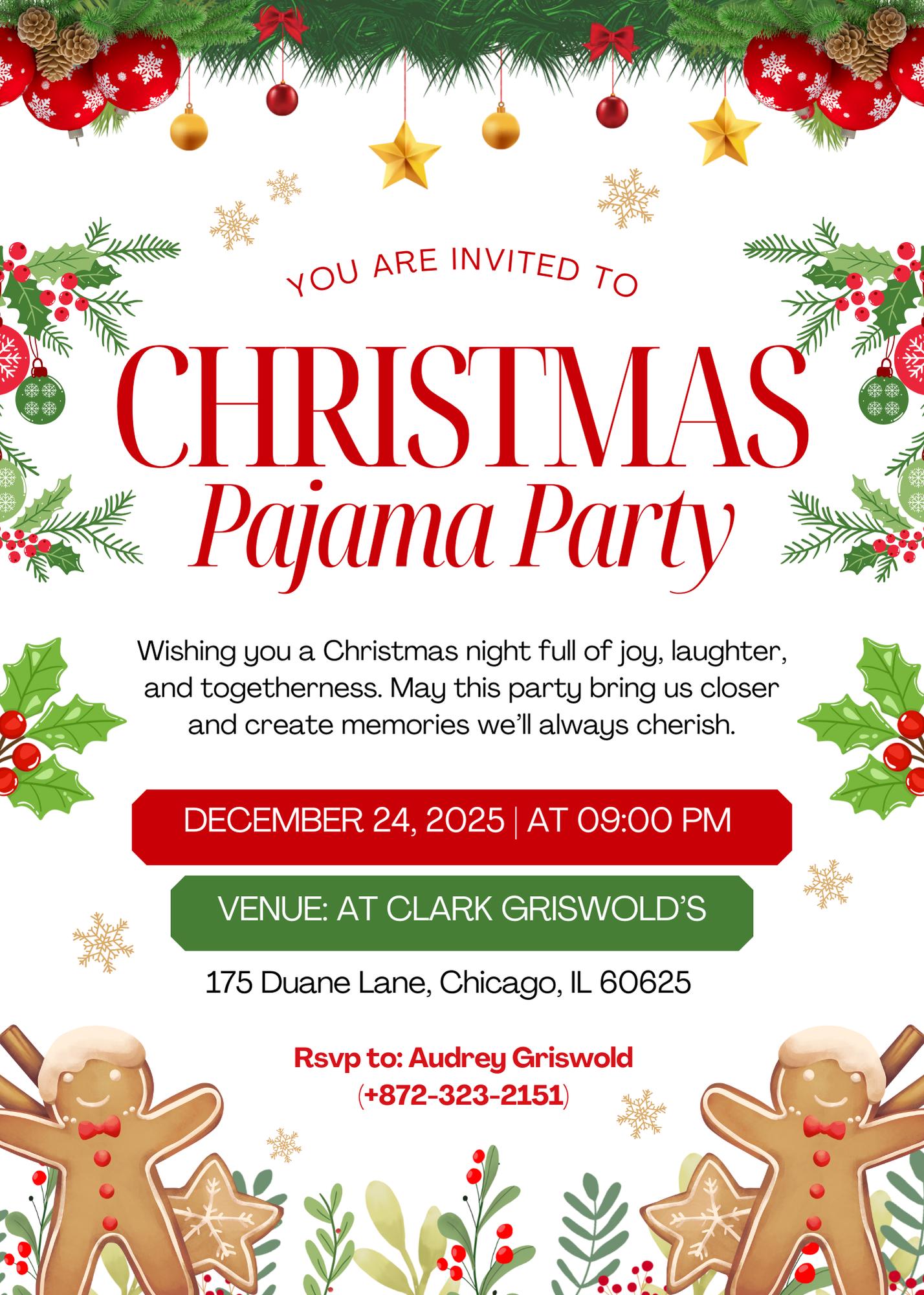 Editable Christmas PJ Party Invitation Template (Digital Download)