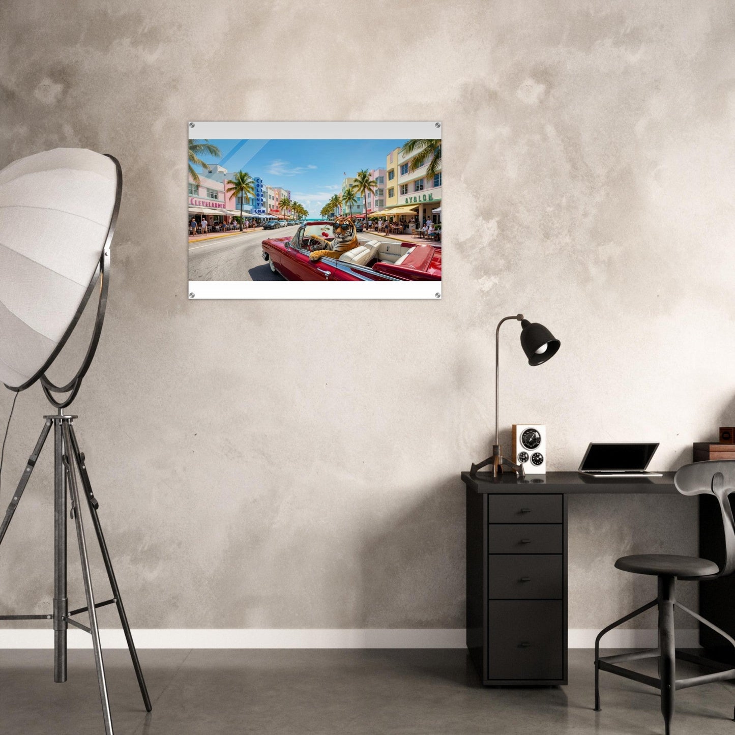 Miami Strip Cruisin' Tiger Acrylic Print | Fun Animal Wall Art | Luxury Home Decor | Unique Gift | Loki's Shop Too