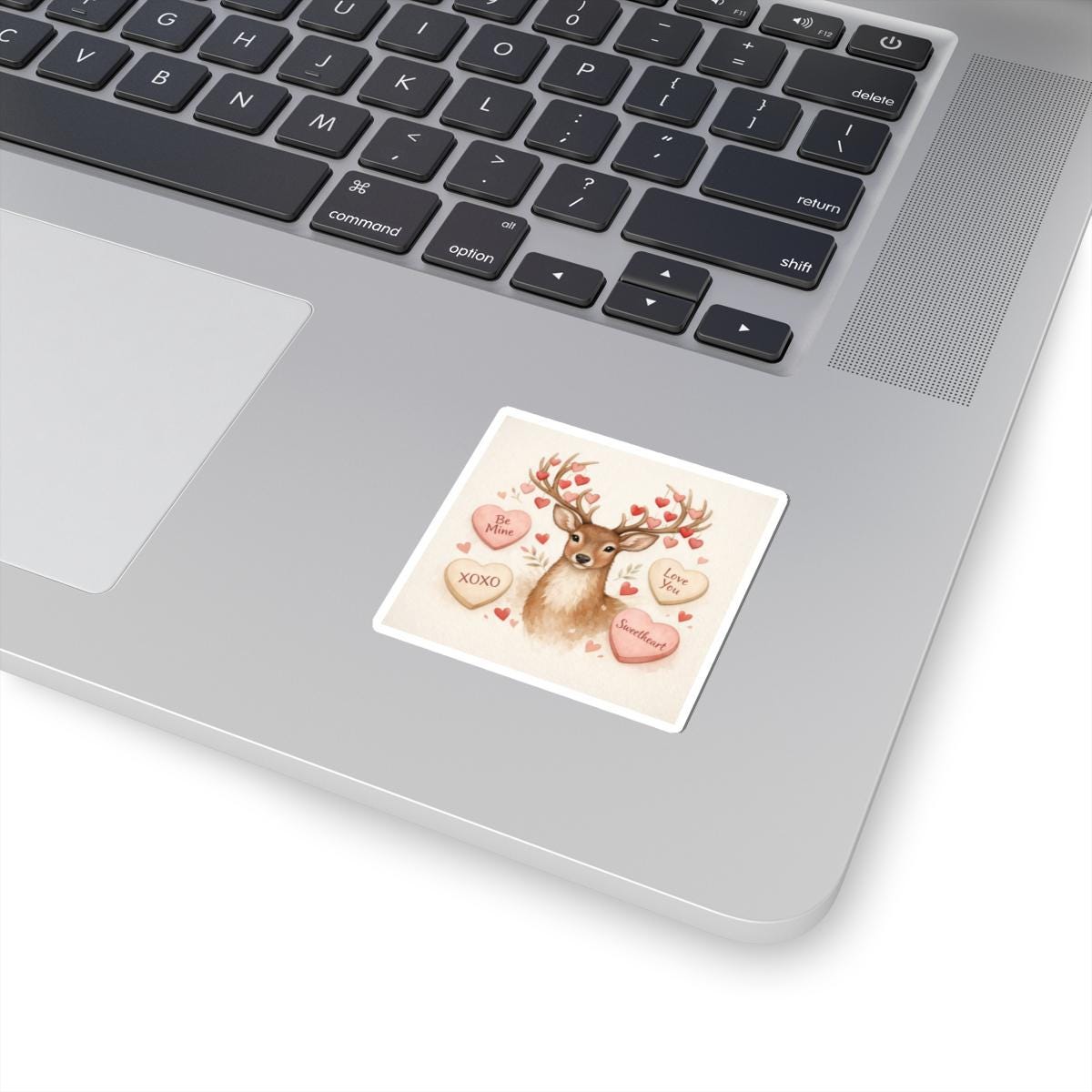 Valentine Deer Kiss-Cut Sticker: Heart Antlers, Sweetheart Candy