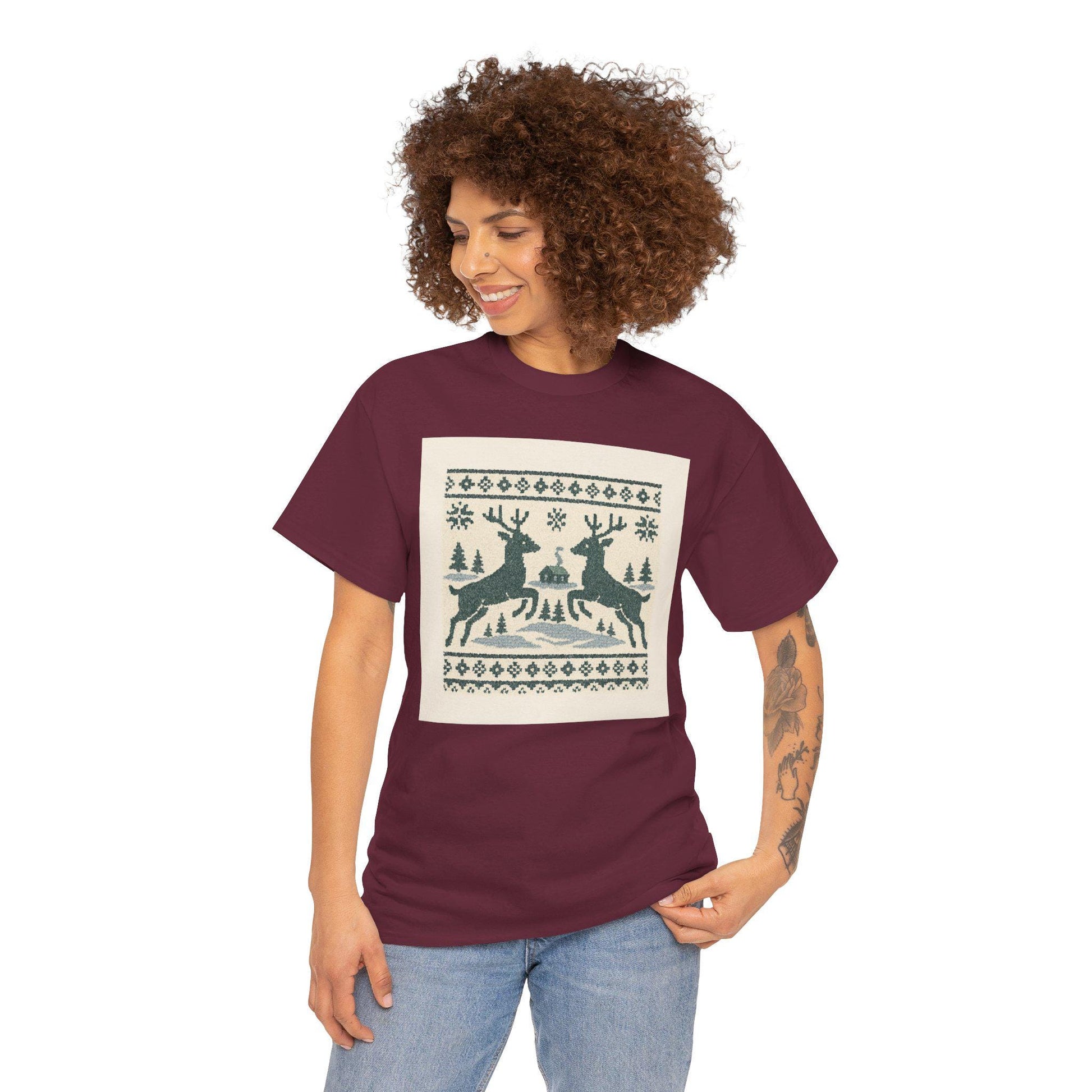 Retro Reindeer Fair Isle Christmas Tee | Loki's Shop Too