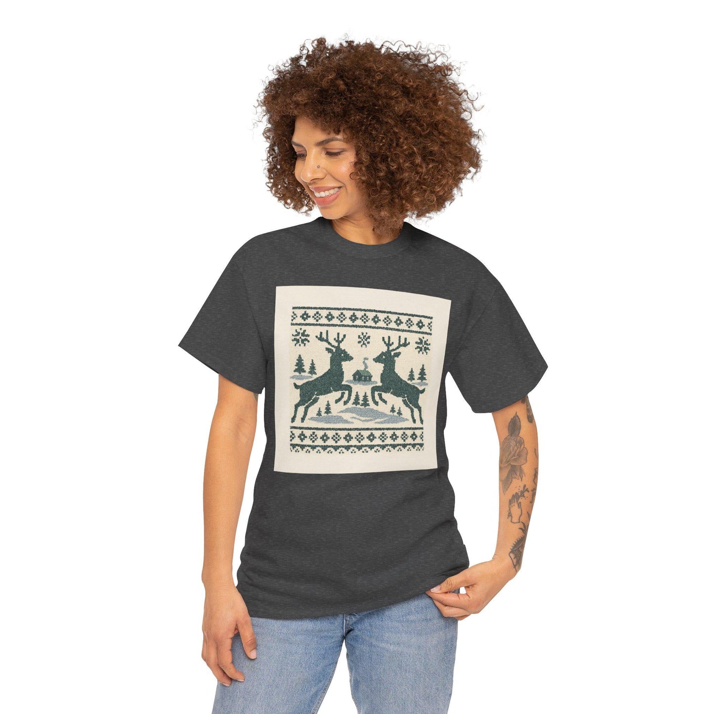 Retro Reindeer Fair Isle Christmas Tee | Loki's Shop Too