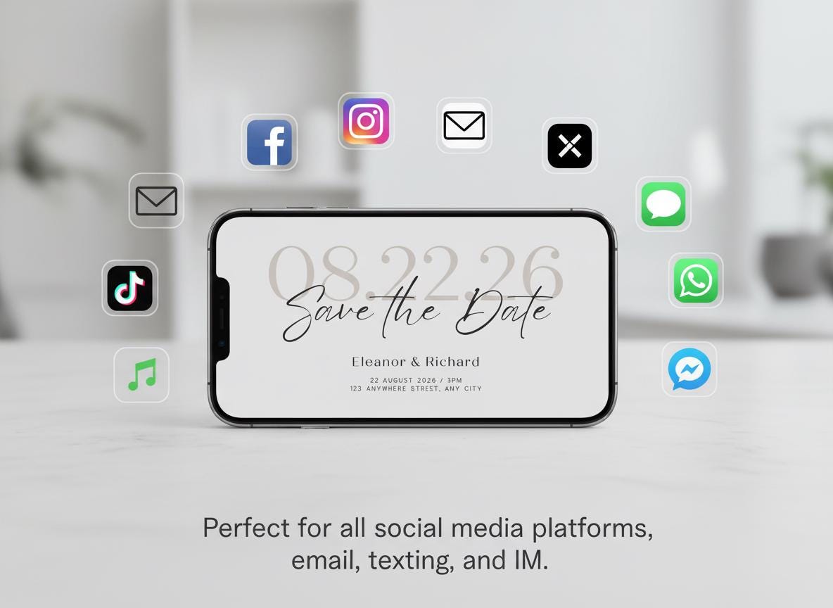 Minimalist Wedding Save The Date | Beige Elegant Design (Digital Download, Canva Template) | Loki's Shop Too