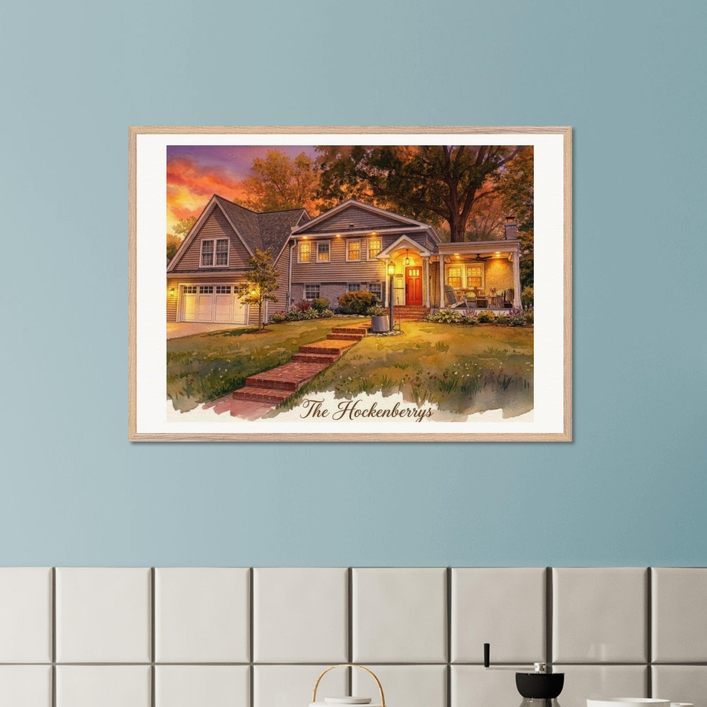 Custom Watercolor House Portrait | Realtor Closing Gift | Framed Wall Art | Housewarming Present | Oak Frame | Loki's Shop Too