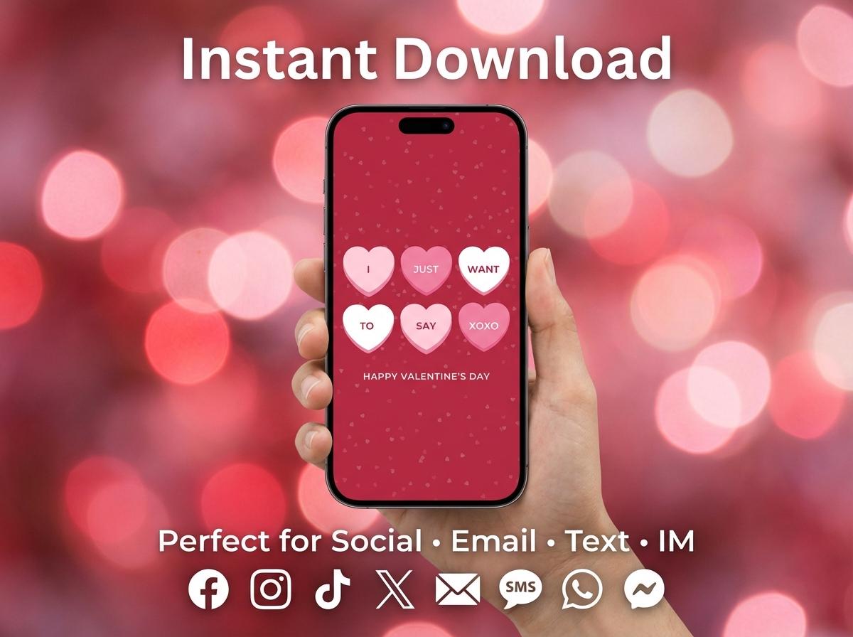 Printable Valentine’s Day Card 6x4 | Candy Heart Valentine “I Just Want To Say XOXO” | Instant Download | PDF PNG | Cute Love Card | Loki's Shop Too