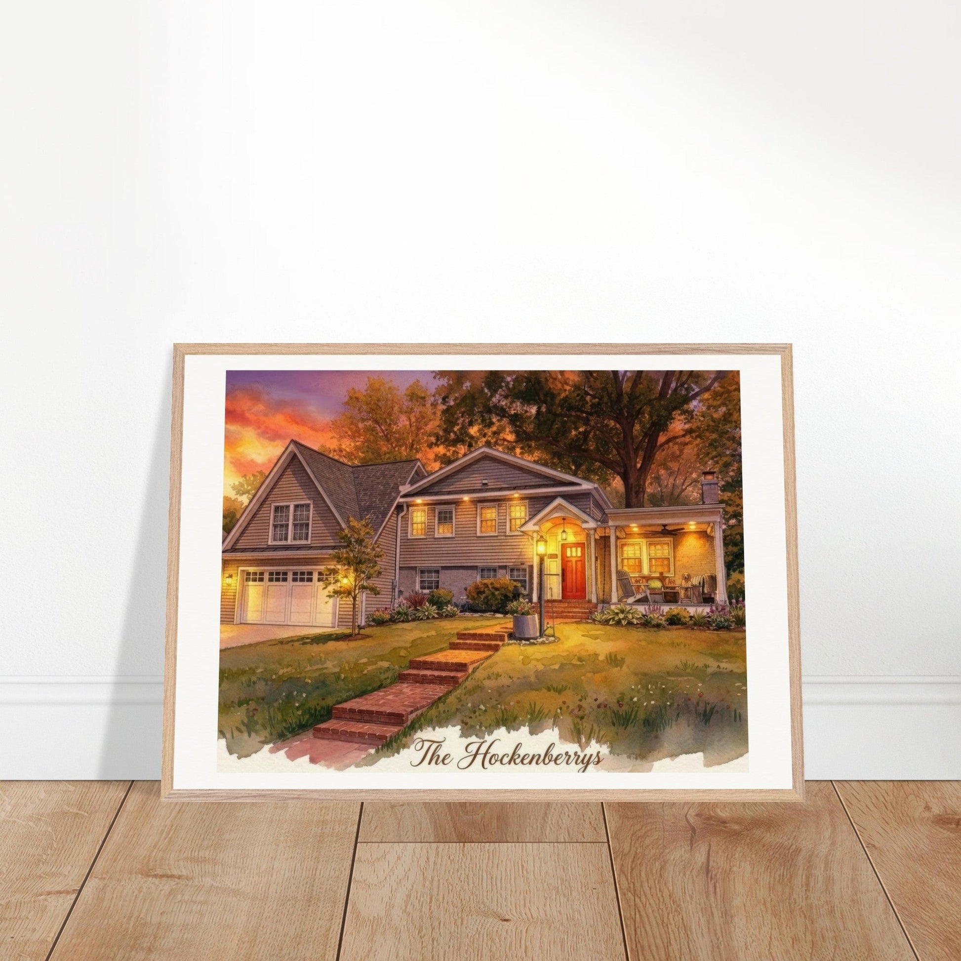 Custom Watercolor House Portrait | Realtor Closing Gift | Framed Wall Art | Housewarming Present | Oak Frame | Loki's Shop Too