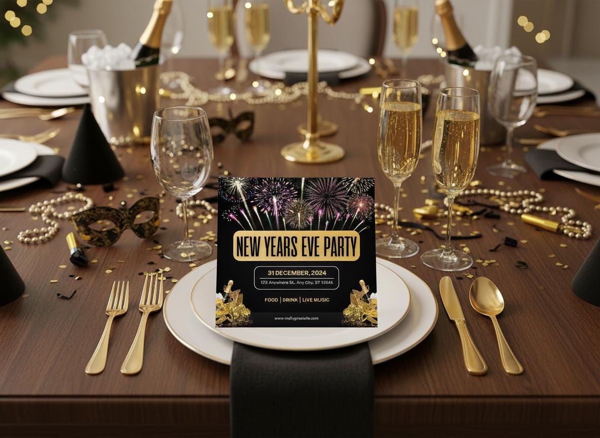 New Year’s Eve Party Invitation | Gold Black Modern Digital Invite | NYE Digital Download | Printable Night Party | Loki's Shop Too