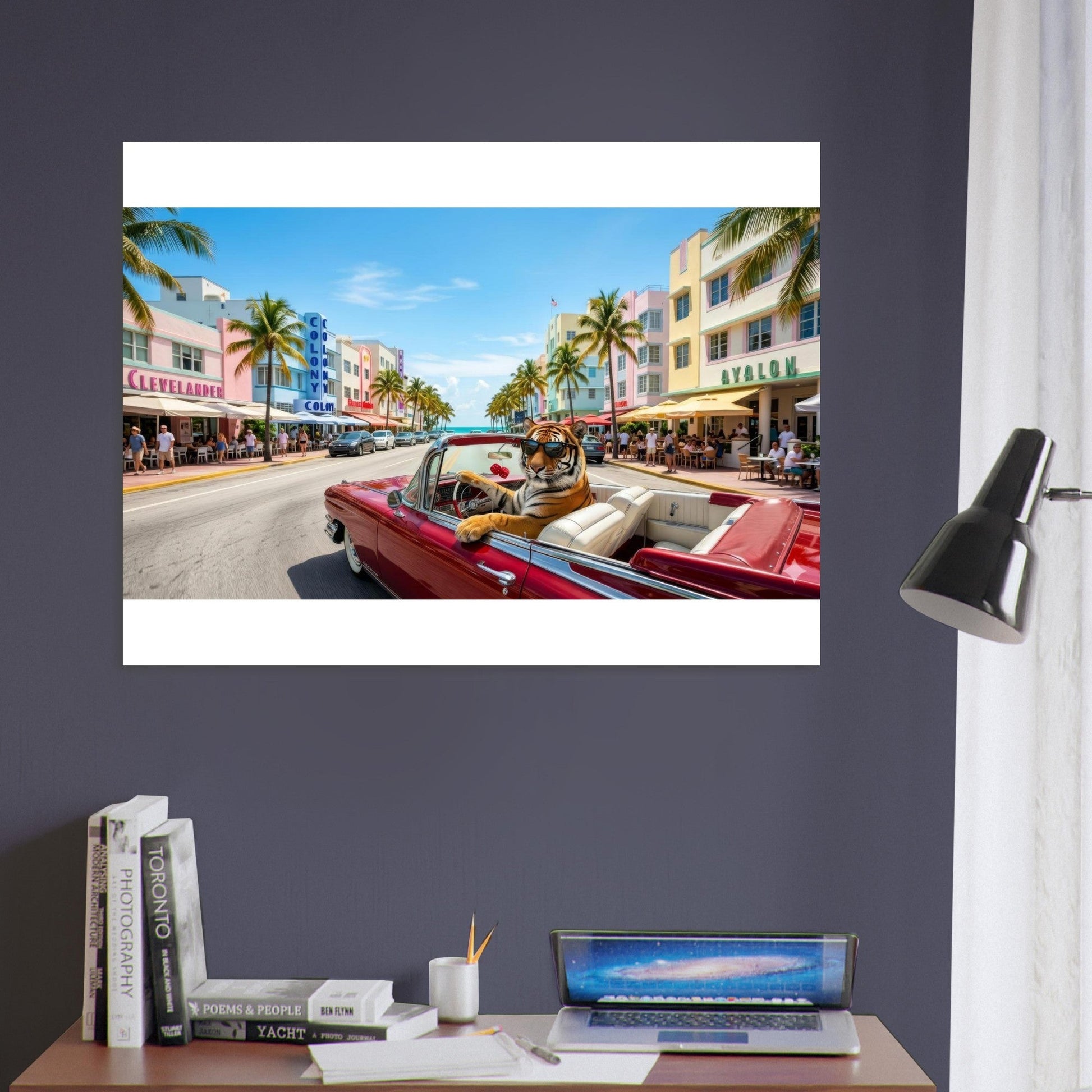 Cruisin the Miami Strip Bengal Tiger Fine Art Poster | Vivid Colors Giclée Print | Wild Animal Wall Art Gift | Loki's Shop Too