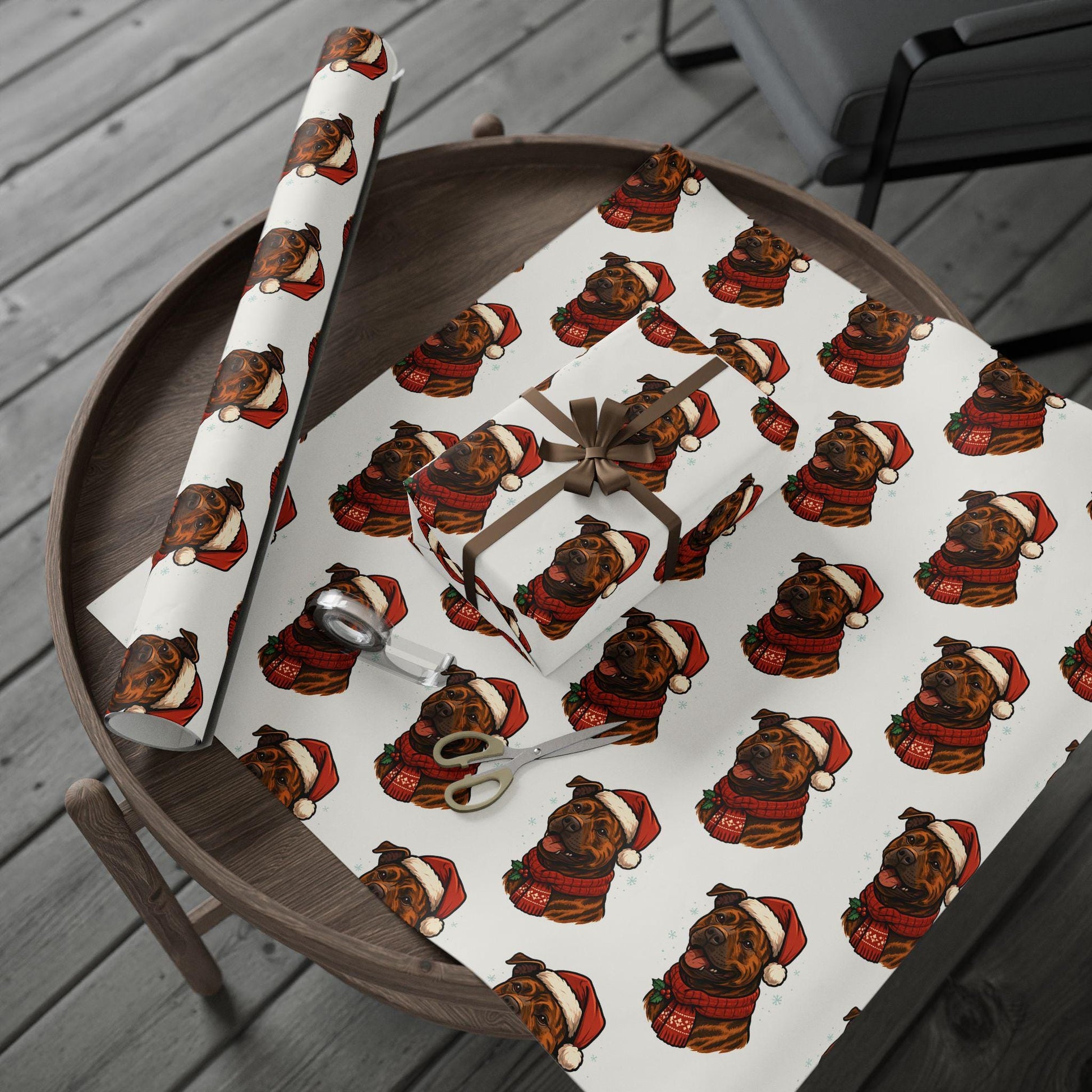 Pitbull Santa Hat Wrapping Paper Holiday Dog Gift Wrap | Loki's Shop Too