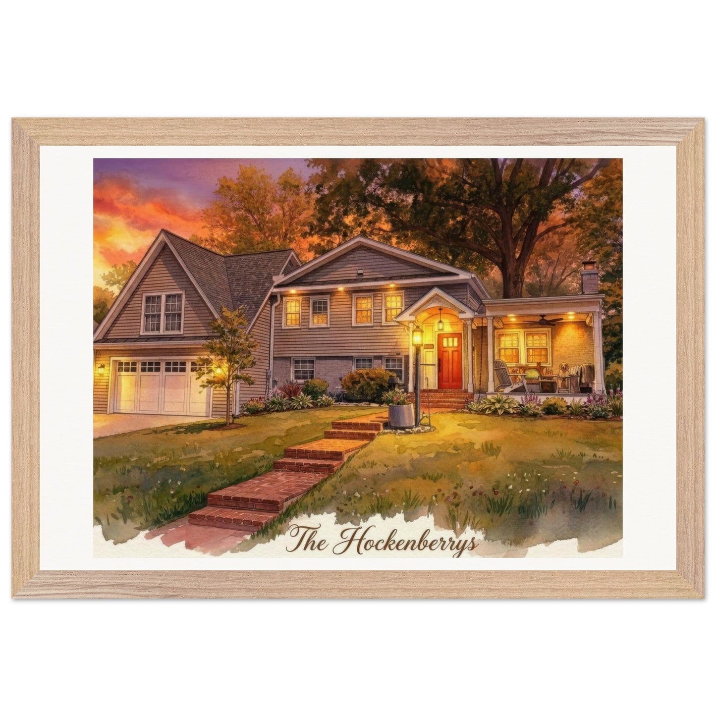 Custom Watercolor House Portrait | Realtor Closing Gift | Framed Wall Art | Housewarming Present | Oak Frame | Loki's Shop Too
