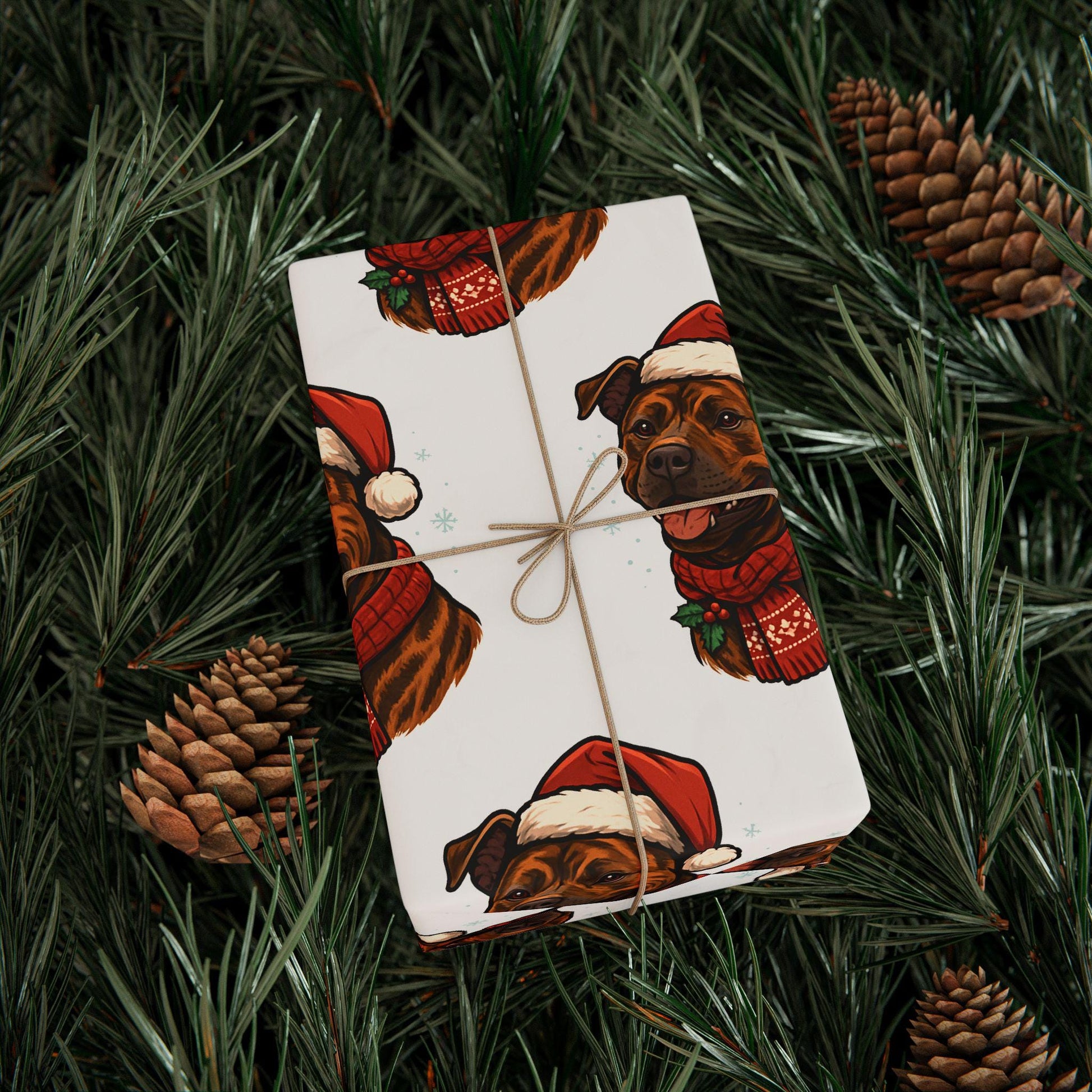 Pitbull Santa Hat Wrapping Paper Holiday Dog Gift Wrap | Loki's Shop Too