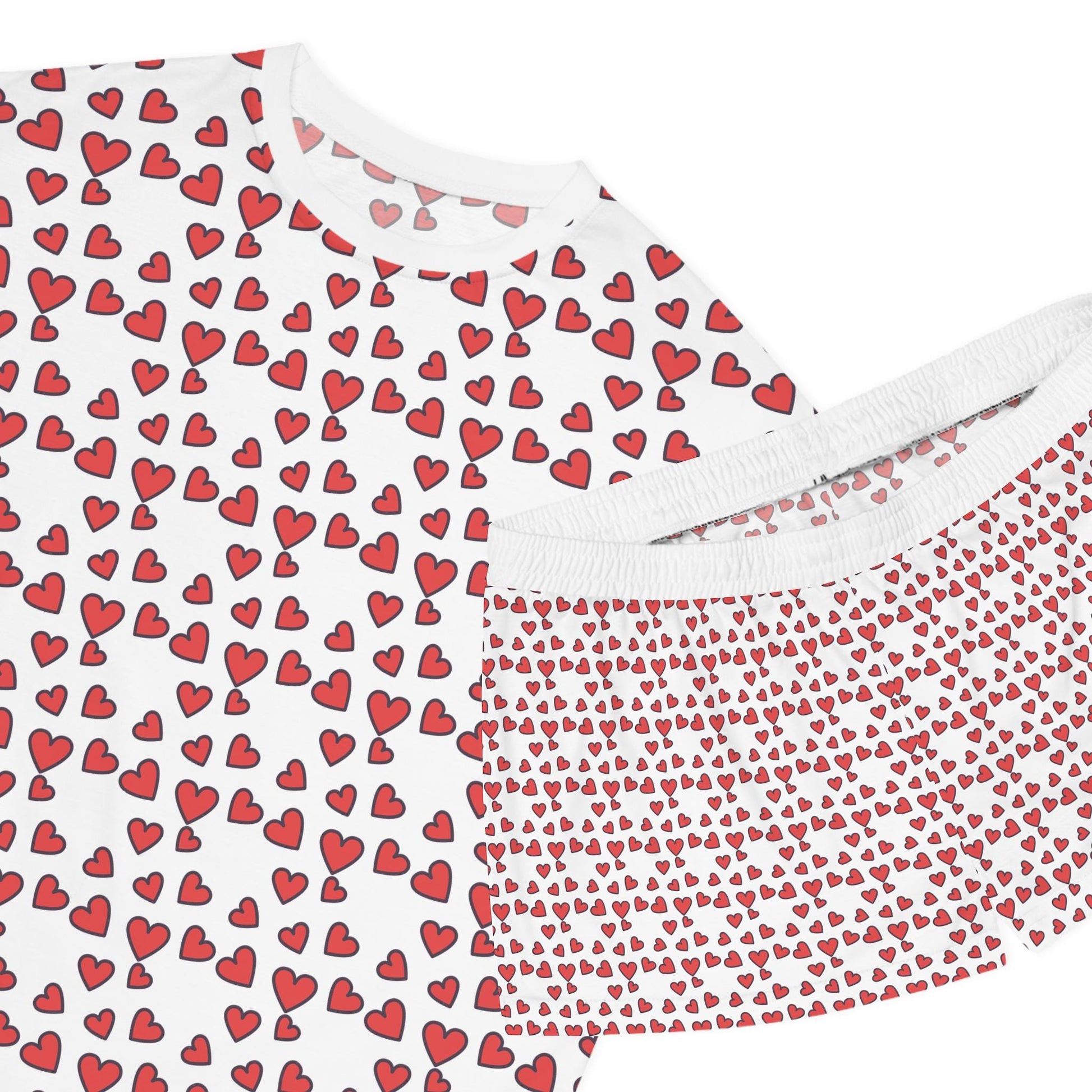 Hand-Drawn Red Hearts Valentine's Pattern Women's Short Pajama Set | Loki's Shop Too