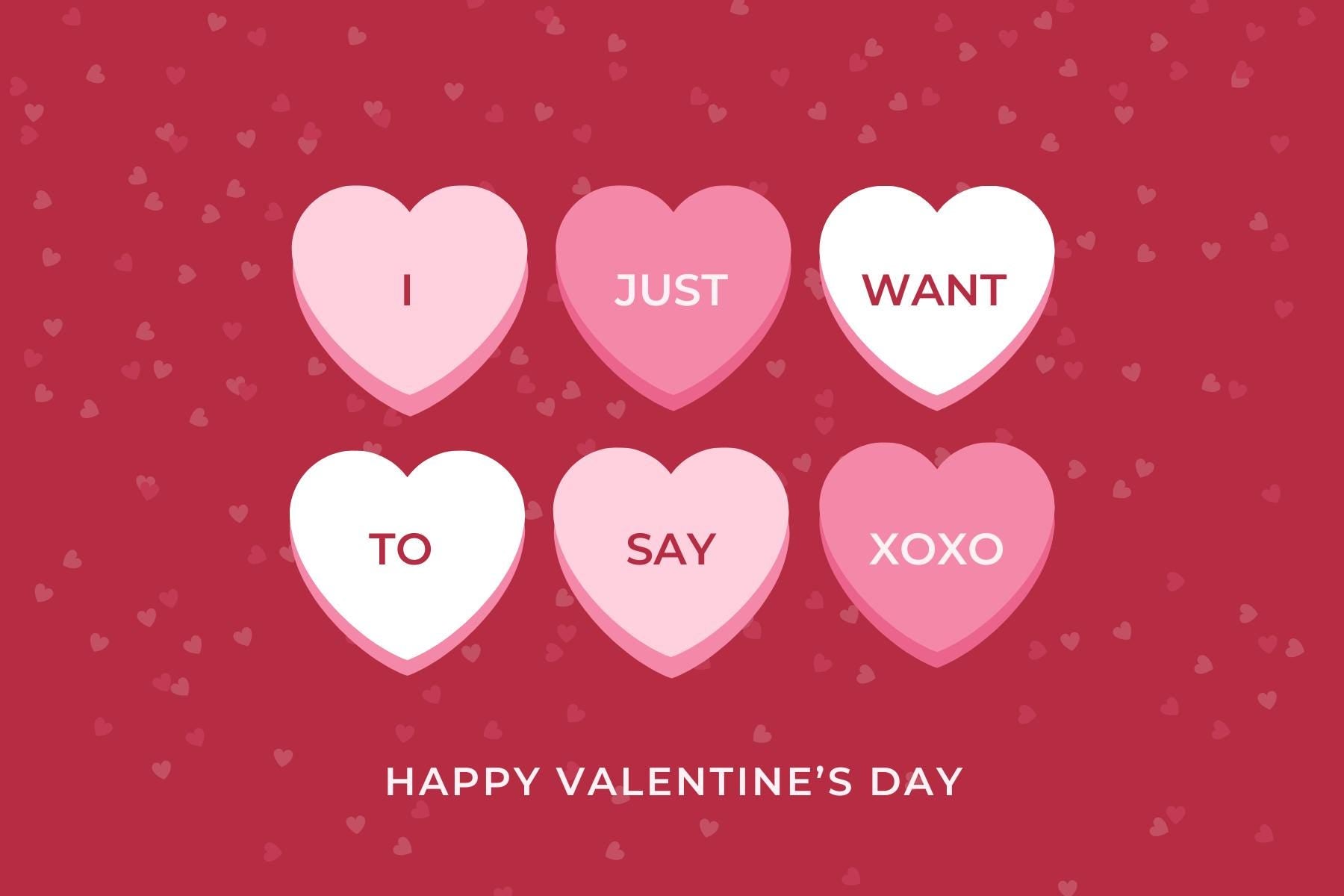 Printable Valentine’s Day Card 6x4 | Candy Heart Valentine “I Just Want To Say XOXO” | Instant Download | PDF PNG | Cute Love Card | Loki's Shop Too