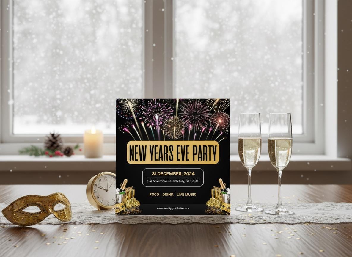 New Year’s Eve Party Invitation | Gold Black Modern Digital Invite | NYE Digital Download | Printable Night Party | Loki's Shop Too