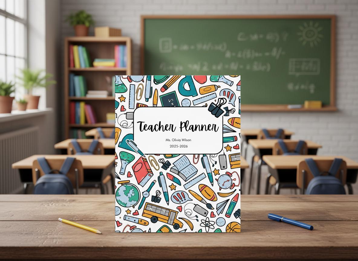 2026 Teacher Planner – Green and Blue Doodle Style | Printable Digital Download | Loki's Shop Too