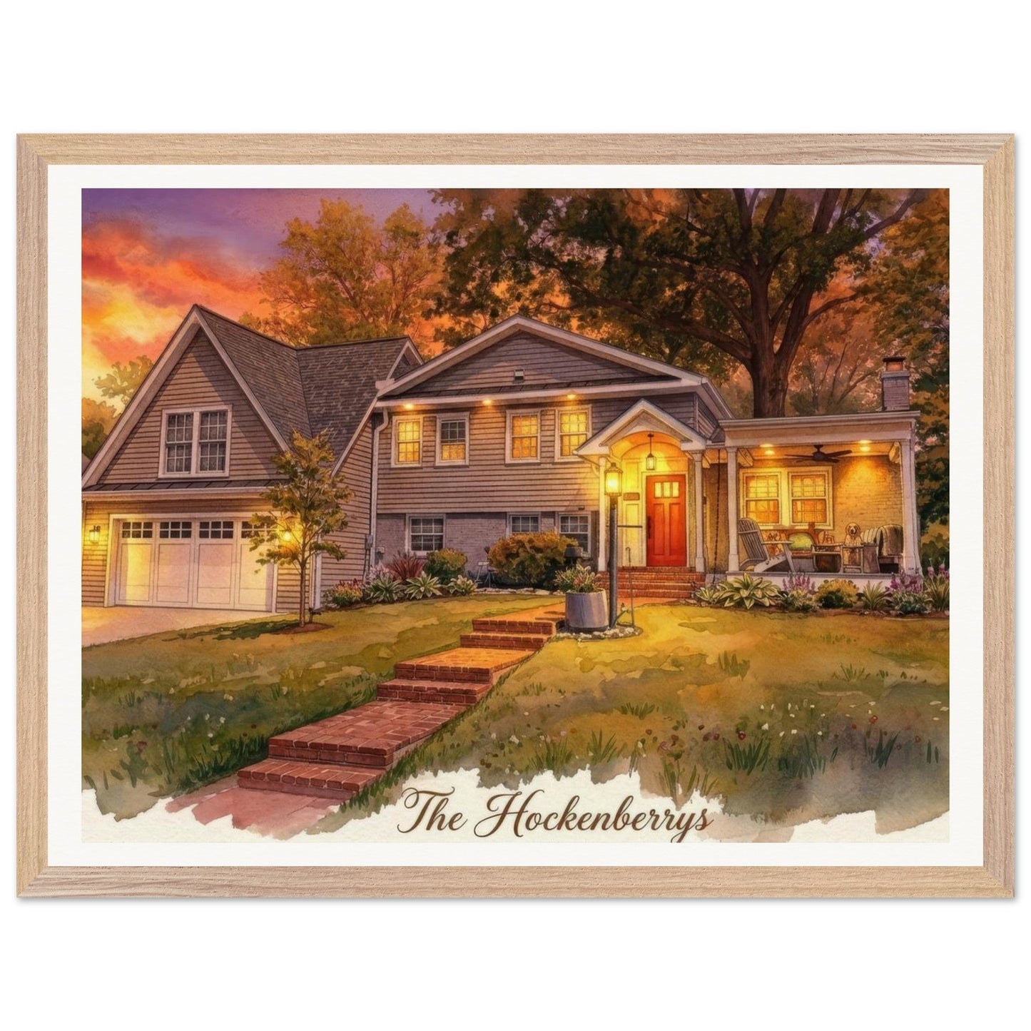 Custom Watercolor House Portrait | Realtor Closing Gift | Framed Wall Art | Housewarming Present | Oak Frame | Loki's Shop Too
