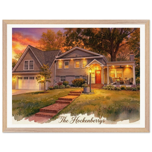 Custom Watercolor House Portrait | Realtor Closing Gift | Framed Wall Art | Housewarming Present | Oak Frame | Loki's Shop Too