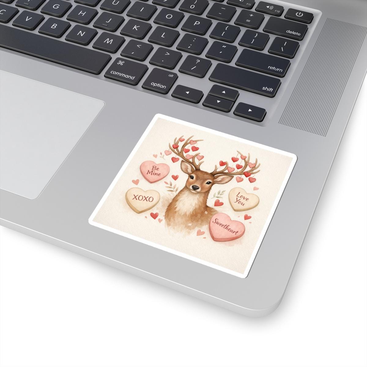 Valentine Deer Kiss-Cut Sticker: Heart Antlers, Sweetheart Candy