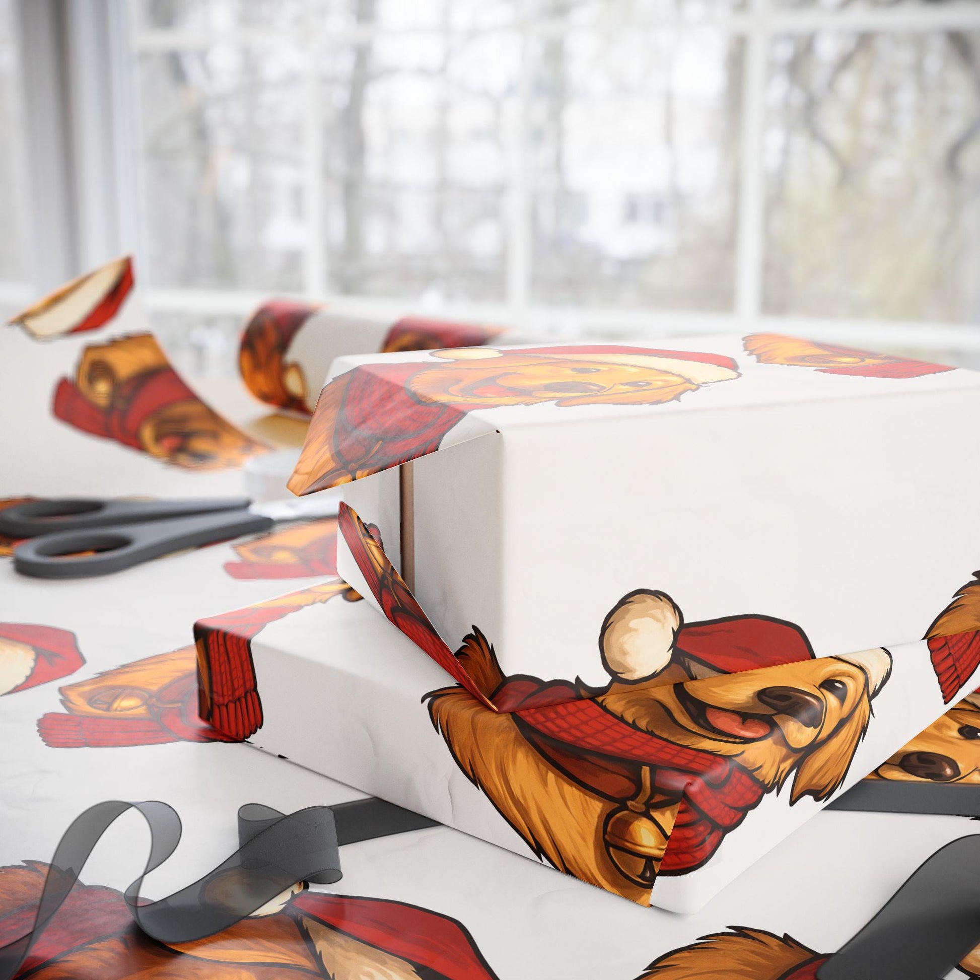 Golden Retriever Santa Wrapping Paper, Christmas Dog Gift Wrap | Loki's Shop Too
