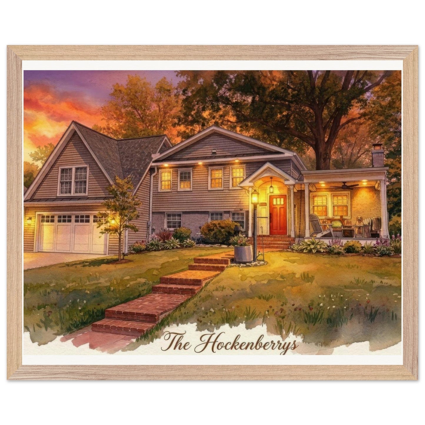 Custom Watercolor House Portrait | Realtor Closing Gift | Framed Wall Art | Housewarming Present | Oak Frame | Loki's Shop Too