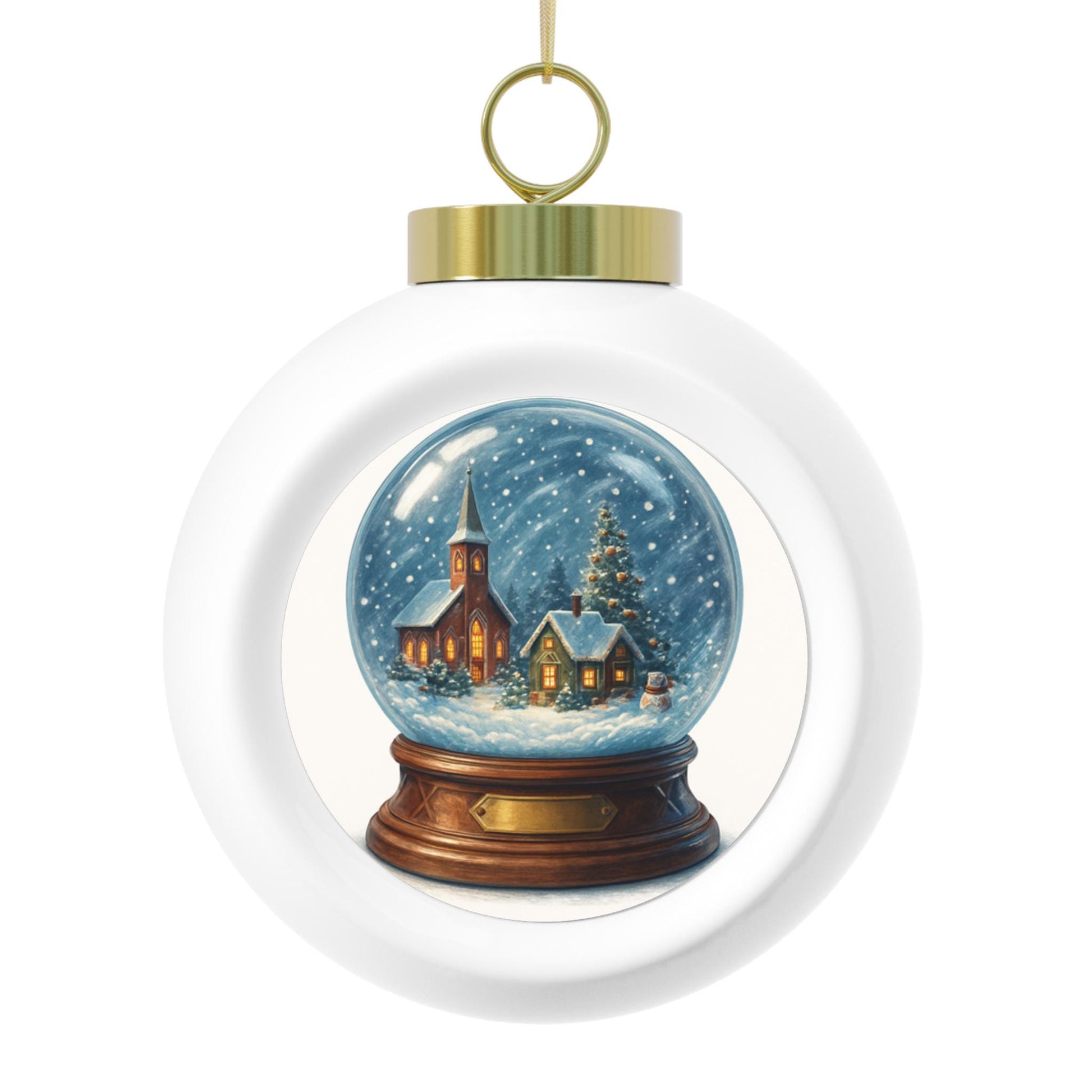 Personalized Christmas Ball Ornament Festive Winter Village Scene | Loki's Shop Too