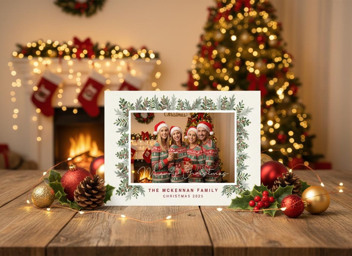 Editable Photo Christmas Card Template Festive Holiday Greeting (Digital Download) | Loki's Shop Too