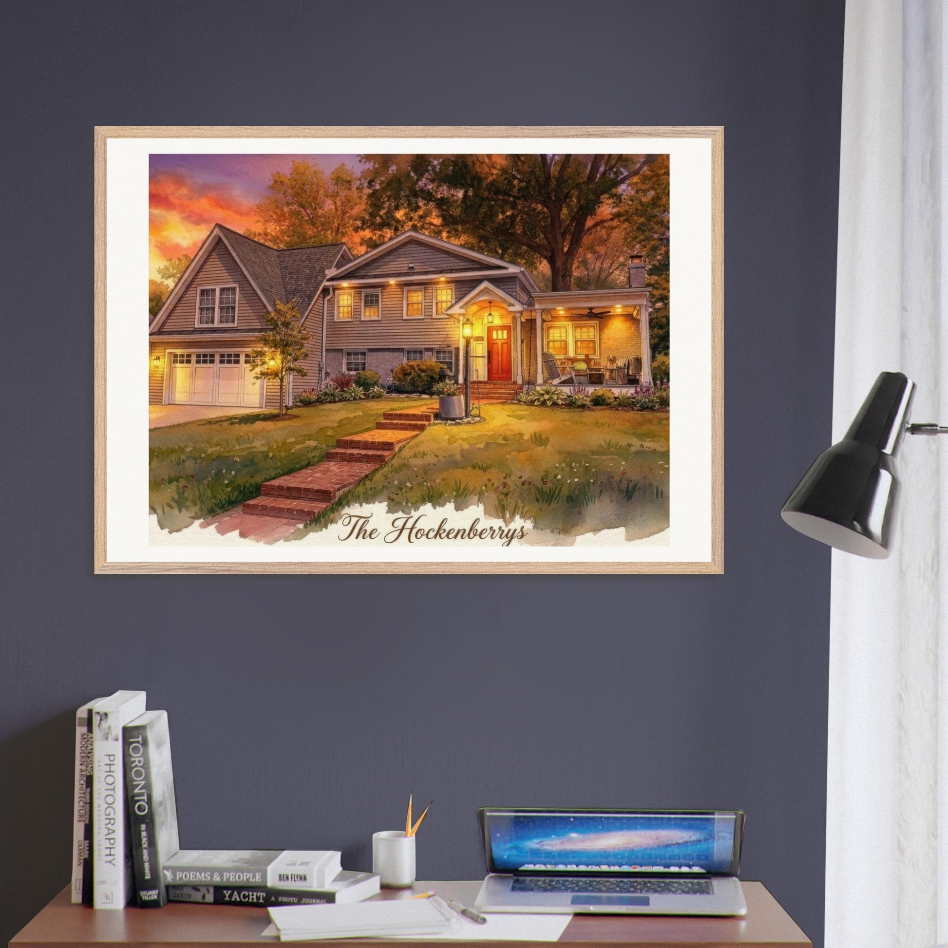 Custom Watercolor House Portrait | Realtor Closing Gift | Framed Wall Art | Housewarming Present | Oak Frame | Loki's Shop Too