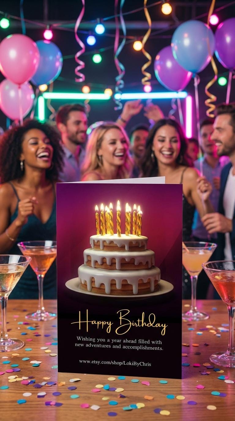 Colorful Neon Happy Birthday eCard | Editable Canva Template (Digital Download) | Loki's Shop Too