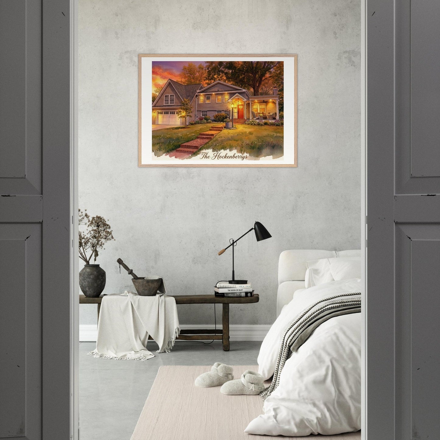 Custom Watercolor House Portrait | Realtor Closing Gift | Framed Wall Art | Housewarming Present | Oak Frame | Loki's Shop Too