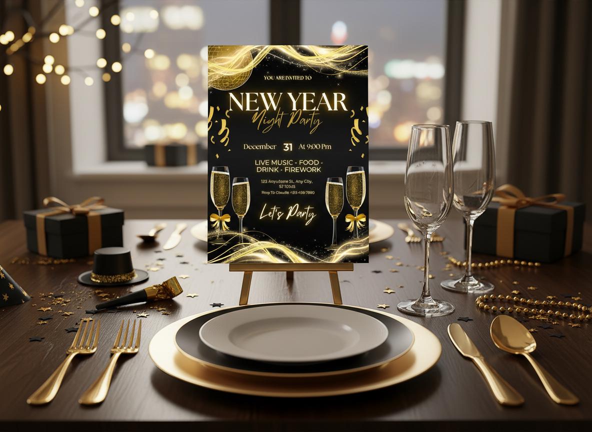 New Year’s Eve Party Invitation | Gold Black Modern Digital Invite | NYE Digital Download | Printable Night Party | Loki's Shop Too