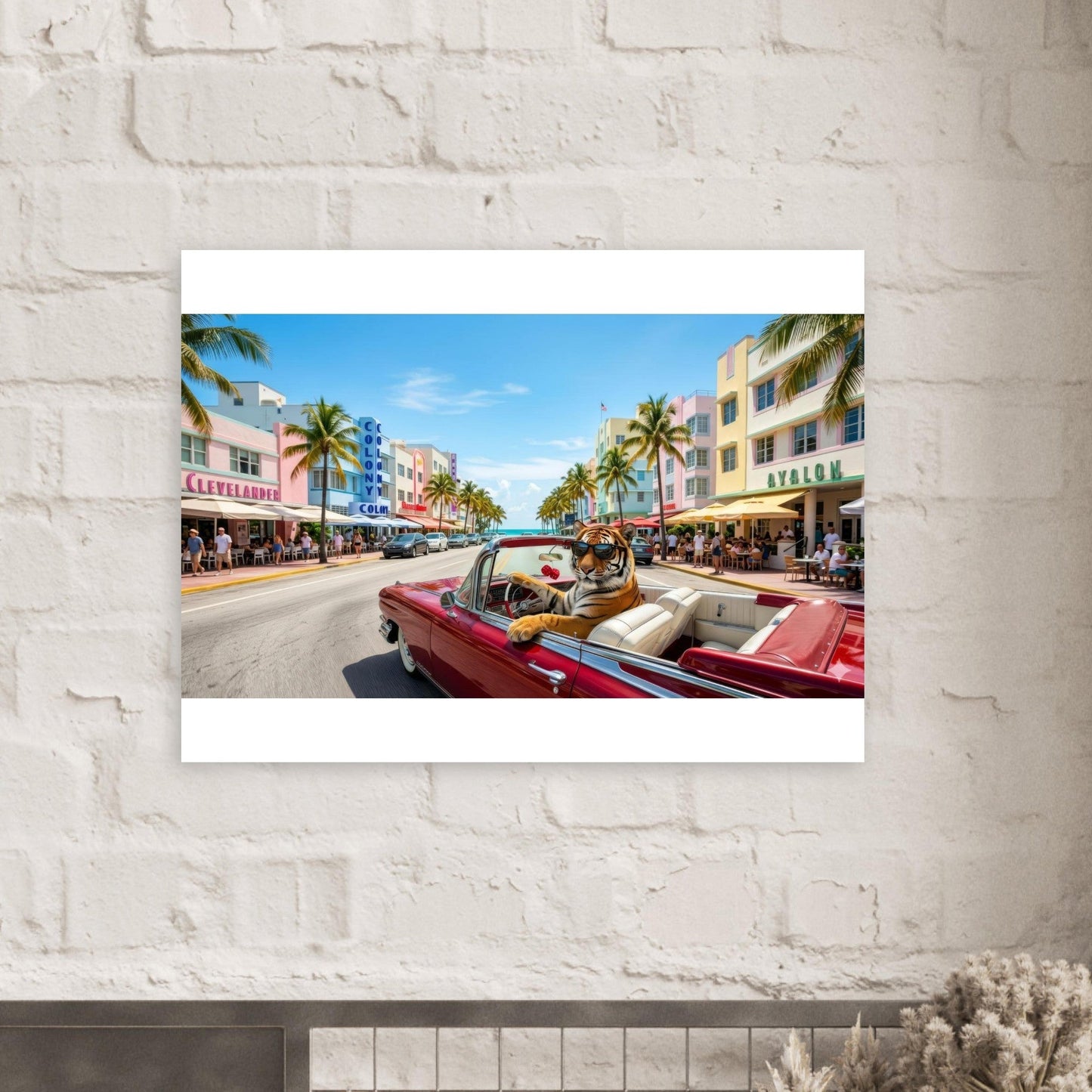 Cruisin the Miami Strip Bengal Tiger Fine Art Poster | Vivid Colors Giclée Print | Wild Animal Wall Art Gift | Loki's Shop Too