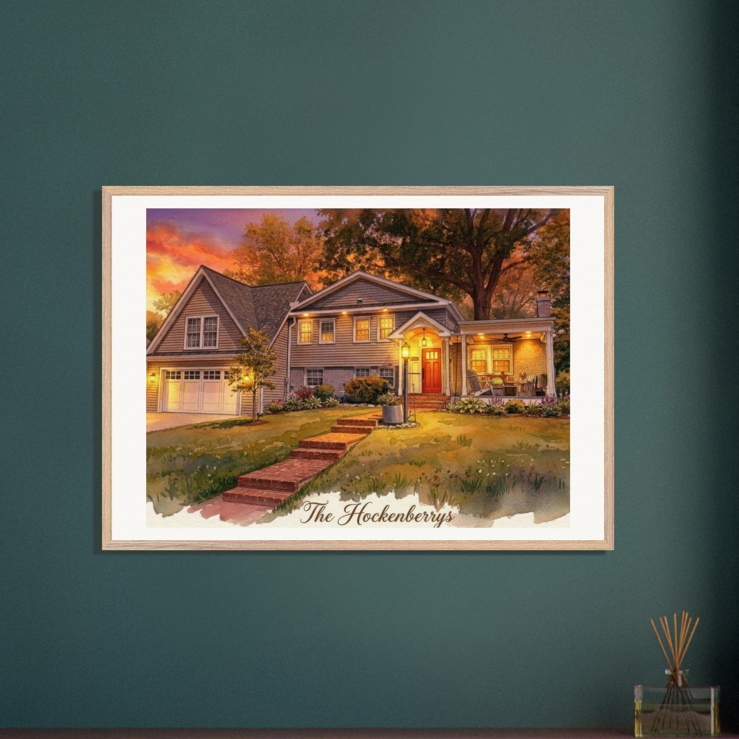 Custom Watercolor House Portrait | Realtor Closing Gift | Framed Wall Art | Housewarming Present | Oak Frame | Loki's Shop Too