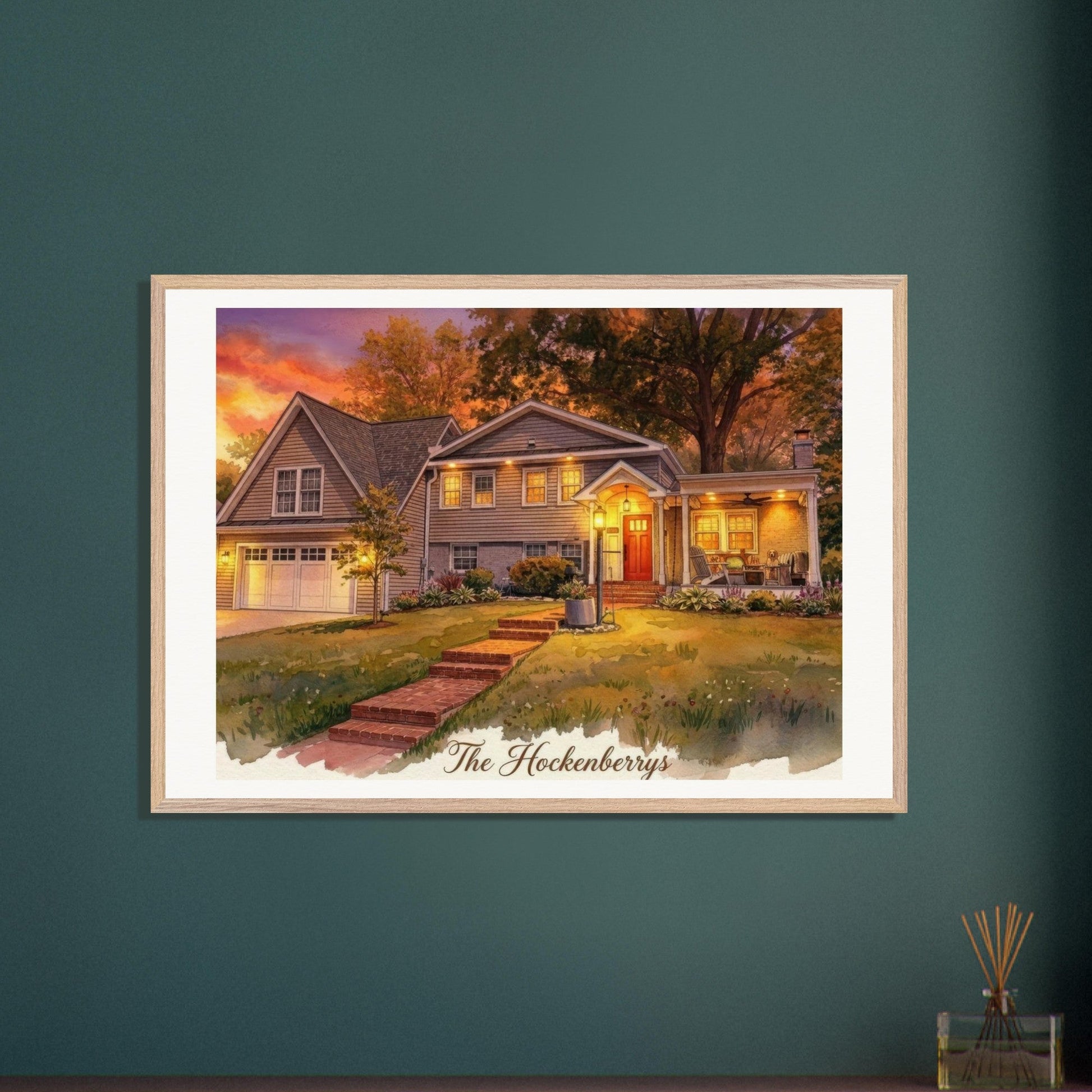 Custom Watercolor House Portrait | Realtor Closing Gift | Framed Wall Art | Housewarming Present | Oak Frame | Loki's Shop Too