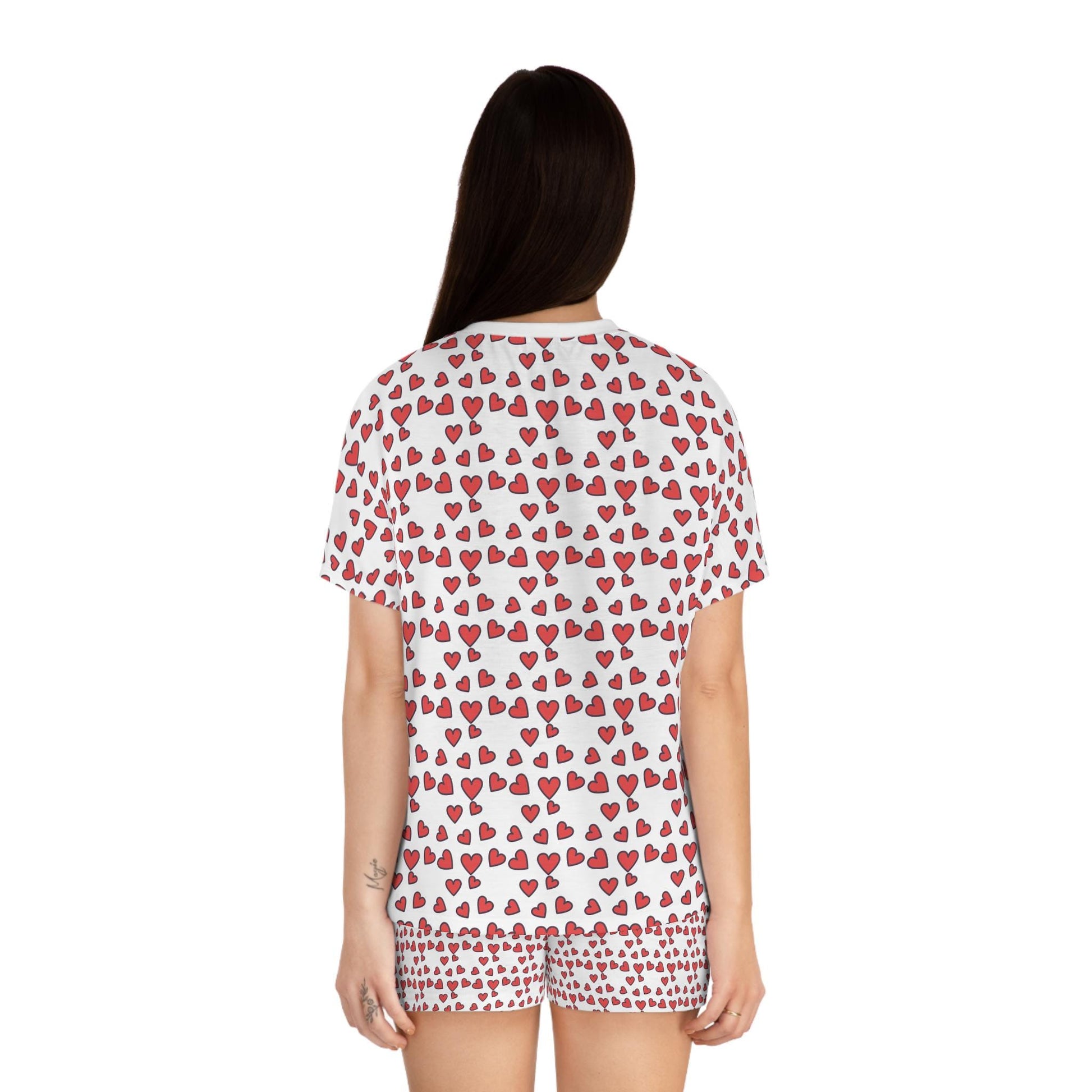 Hand-Drawn Red Hearts Valentine's Pattern Women's Short Pajama Set | Loki's Shop Too