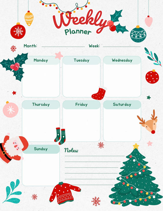 Weekly Planner Printable Christmas Theme – Seasonal Calendar Holiday Planning – Digital Download | Loki's Shop Too