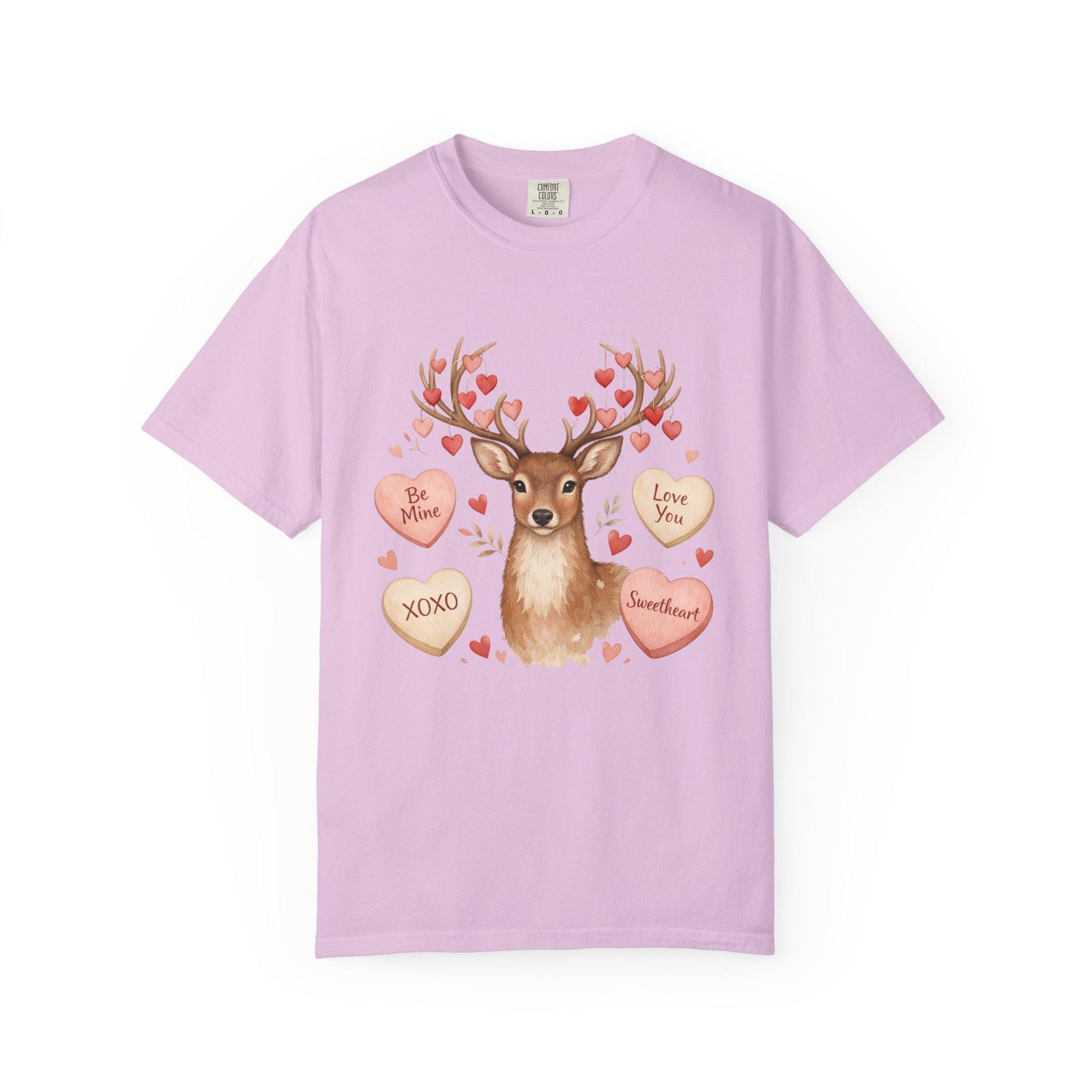 Valentine Deer T-Shirt: Conversation Hearts & Antlers | Loki's Shop Too