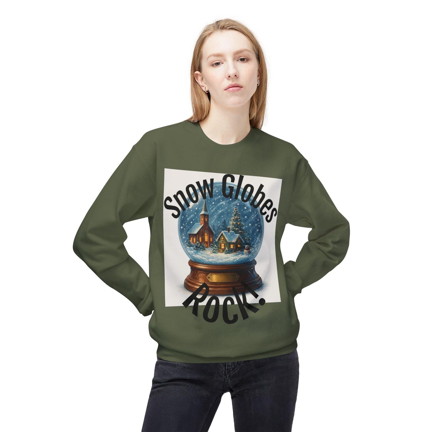 snow globes rock fleece sweatshirt festive christmas crewneck