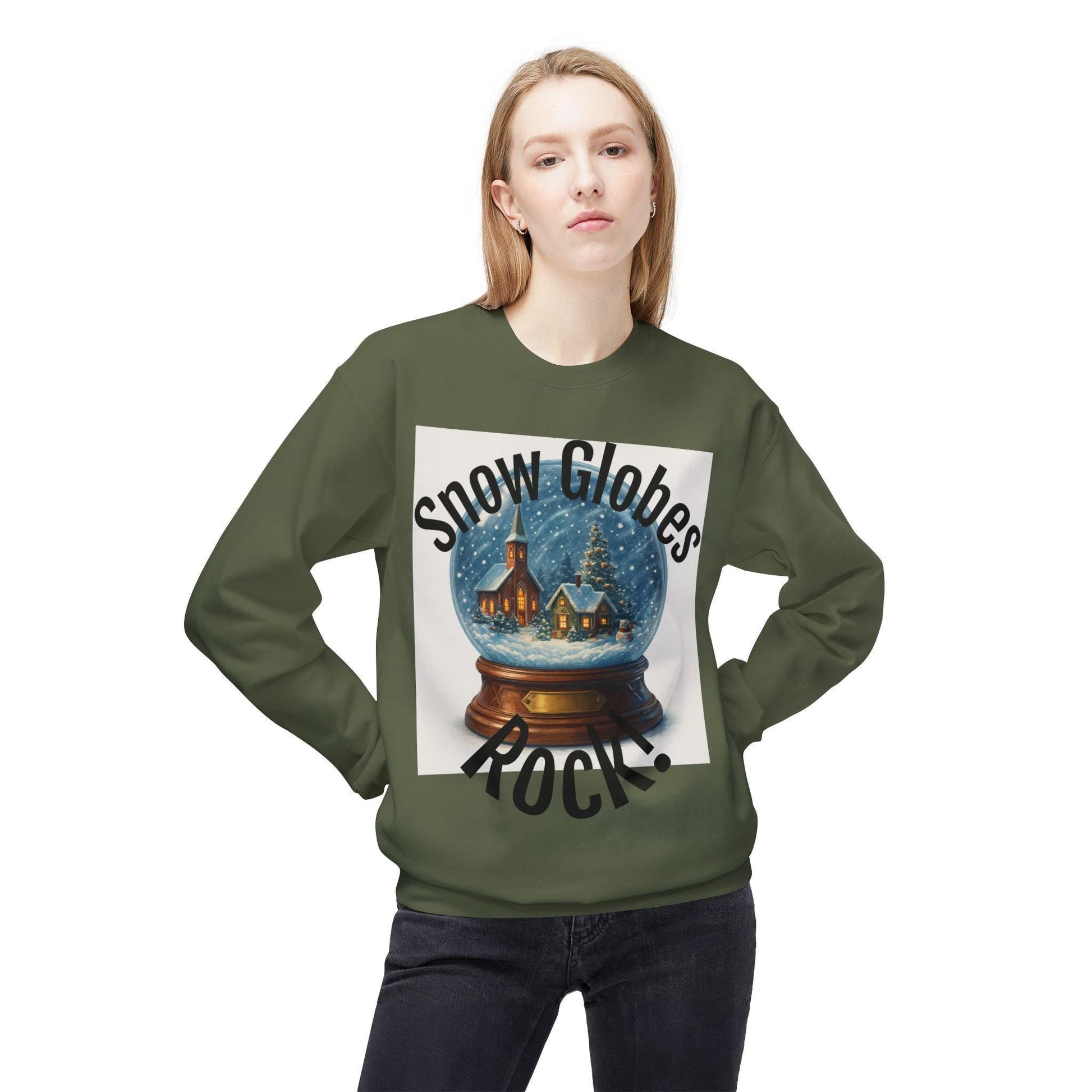 snow globes rock fleece sweatshirt festive christmas crewneck