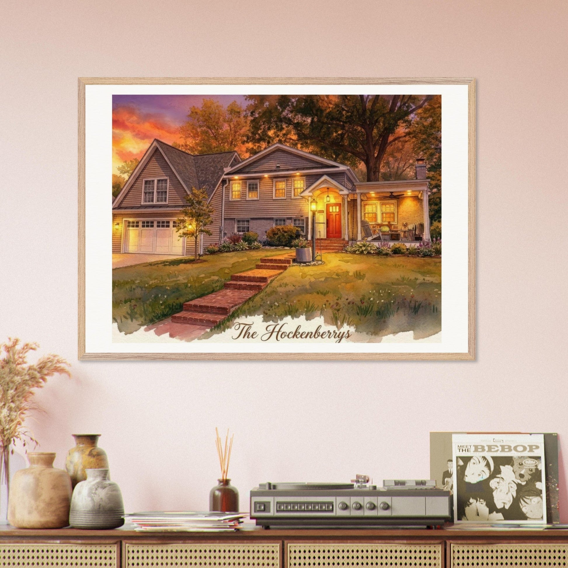 Custom Watercolor House Portrait | Realtor Closing Gift | Framed Wall Art | Housewarming Present | Oak Frame | Loki's Shop Too