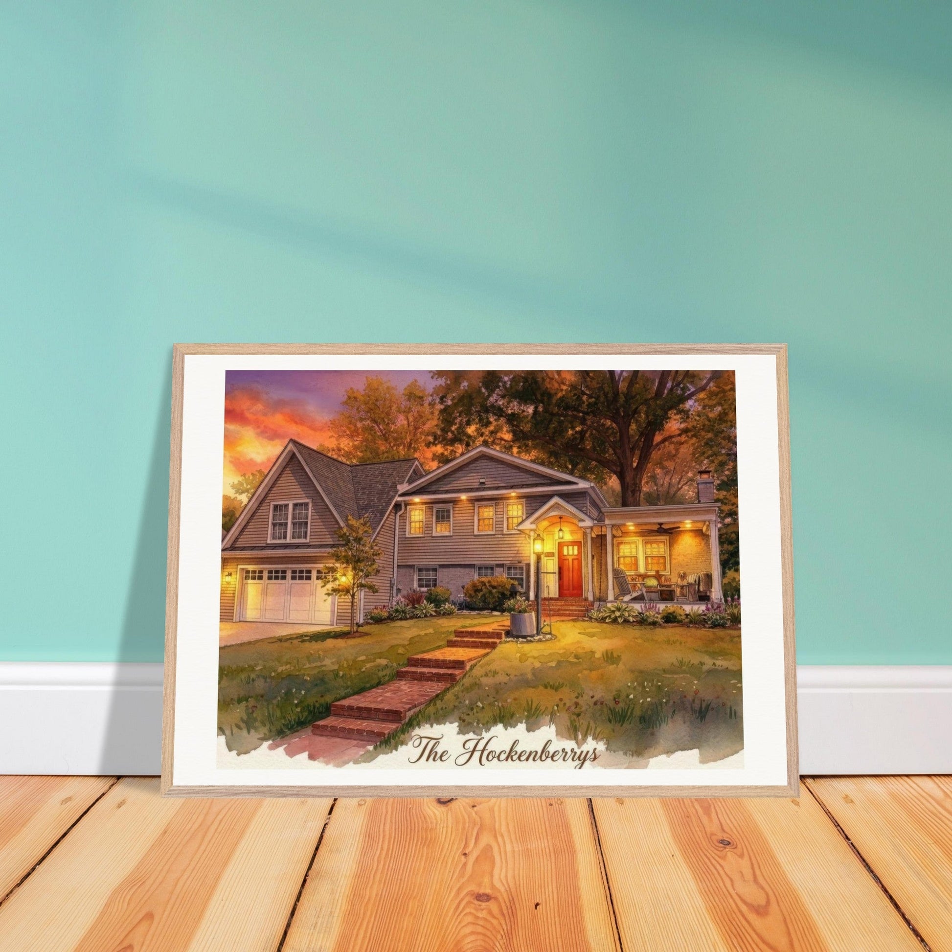 Custom Watercolor House Portrait | Realtor Closing Gift | Framed Wall Art | Housewarming Present | Oak Frame | Loki's Shop Too