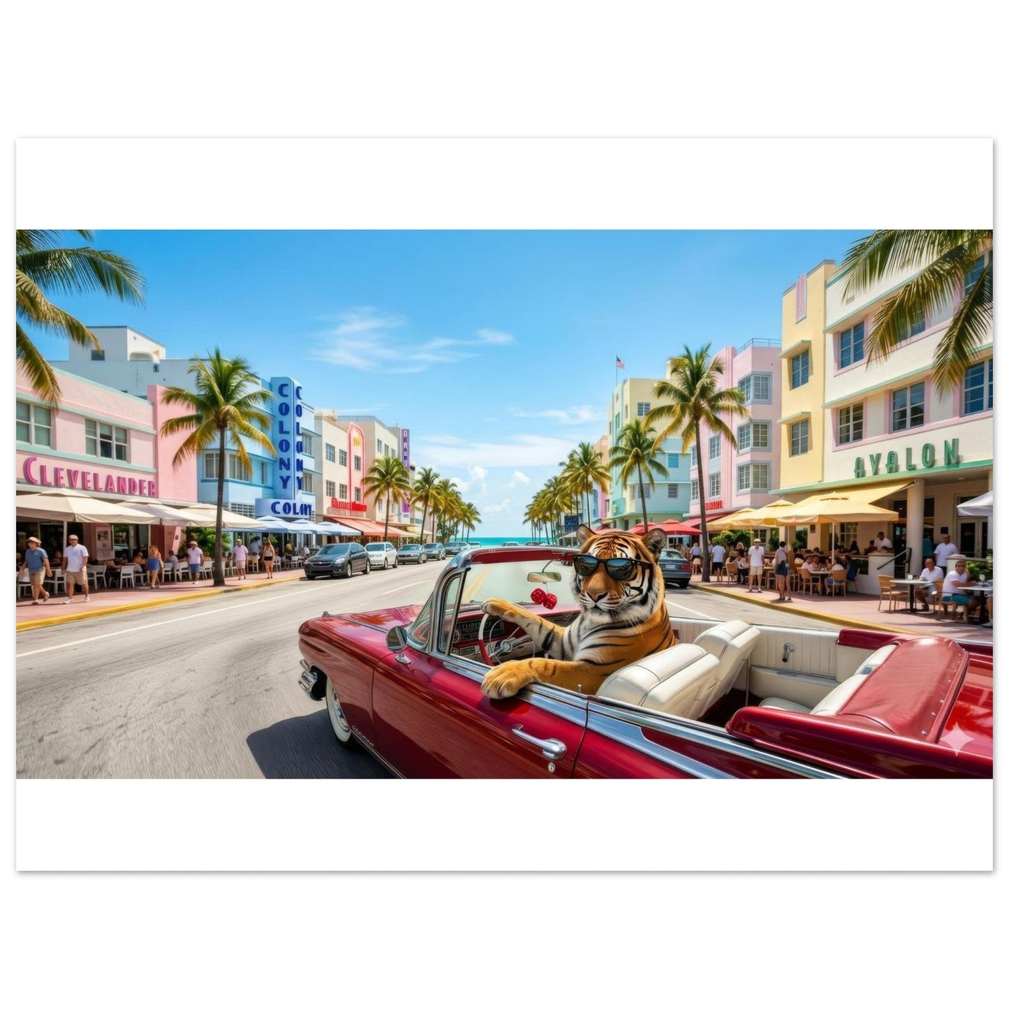 Cruisin the Miami Strip Bengal Tiger Fine Art Poster | Vivid Colors Giclée Print | Wild Animal Wall Art Gift | Loki's Shop Too
