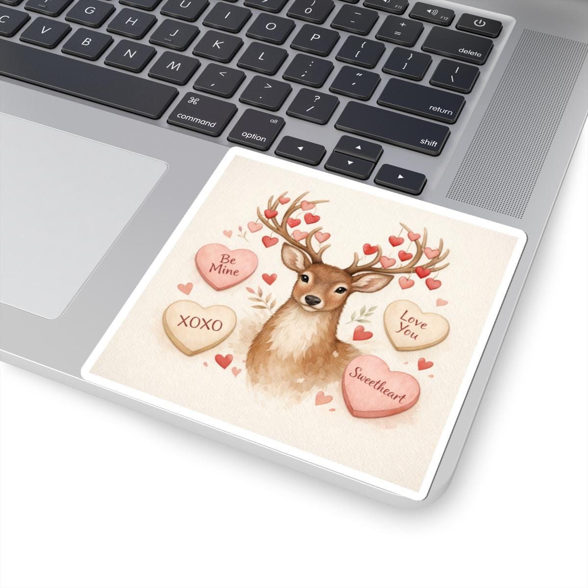 Valentine Deer Kiss-Cut Sticker: Heart Antlers, Sweetheart Candy | Loki's Shop Too