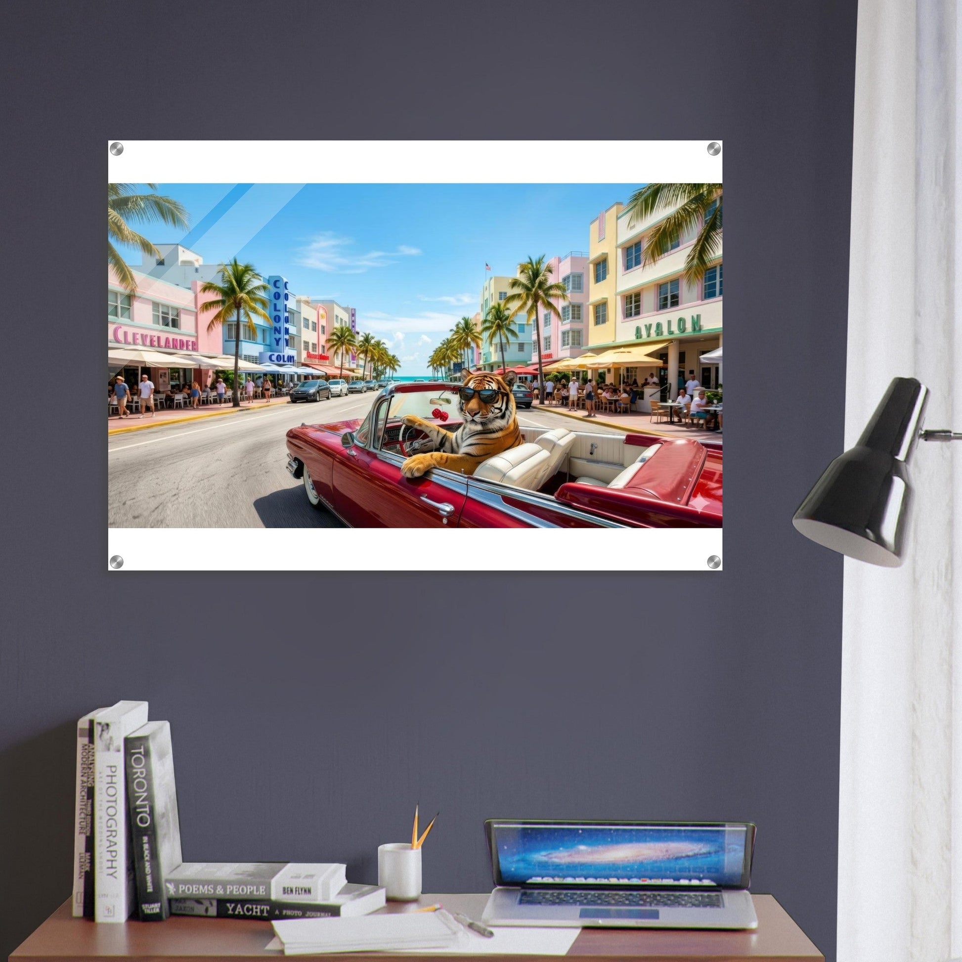 Miami Strip Cruisin' Tiger Acrylic Print | Fun Animal Wall Art | Luxury Home Decor | Unique Gift | Loki's Shop Too