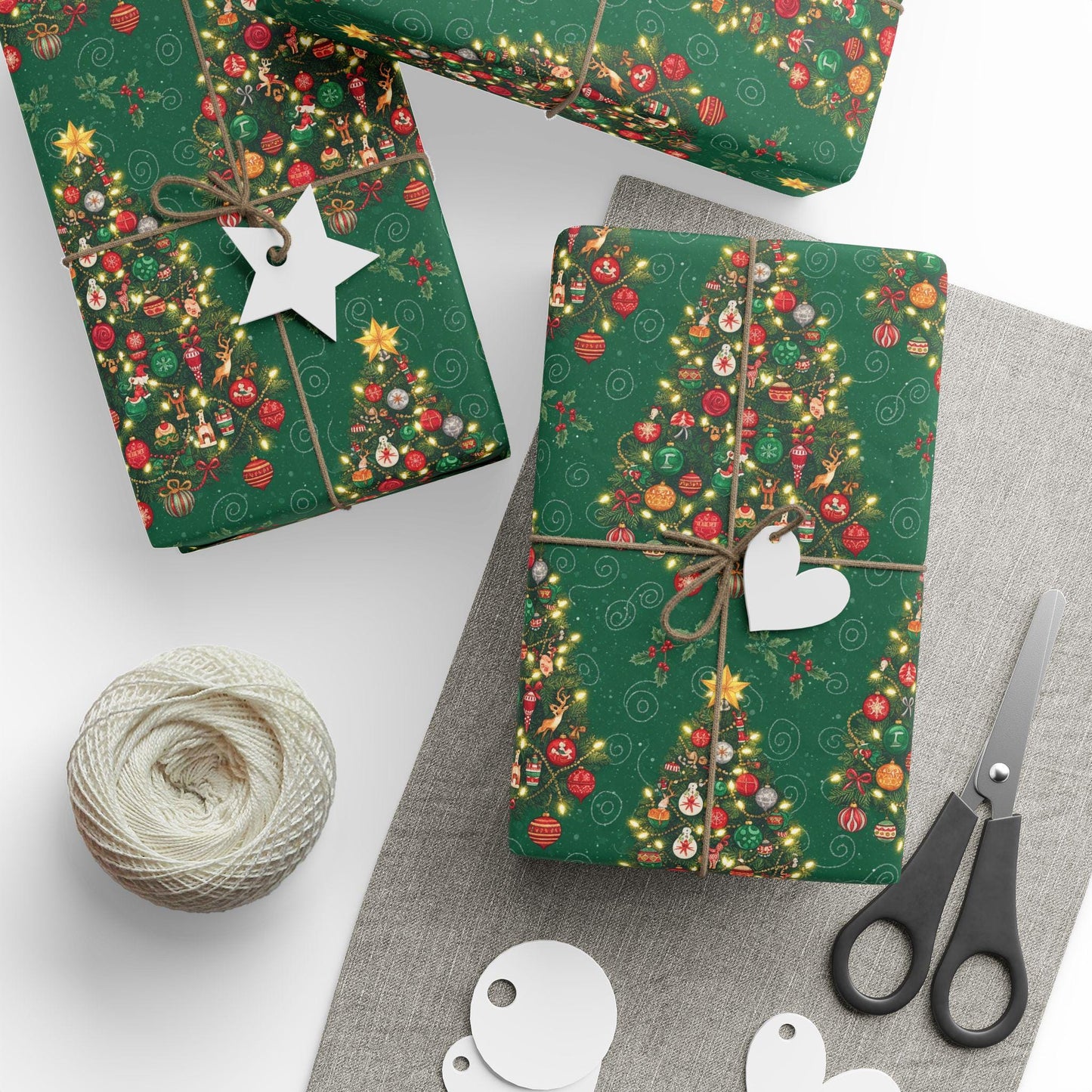 Christmas Tree Gift Wrap Green Holiday Pattern | Loki's Shop Too