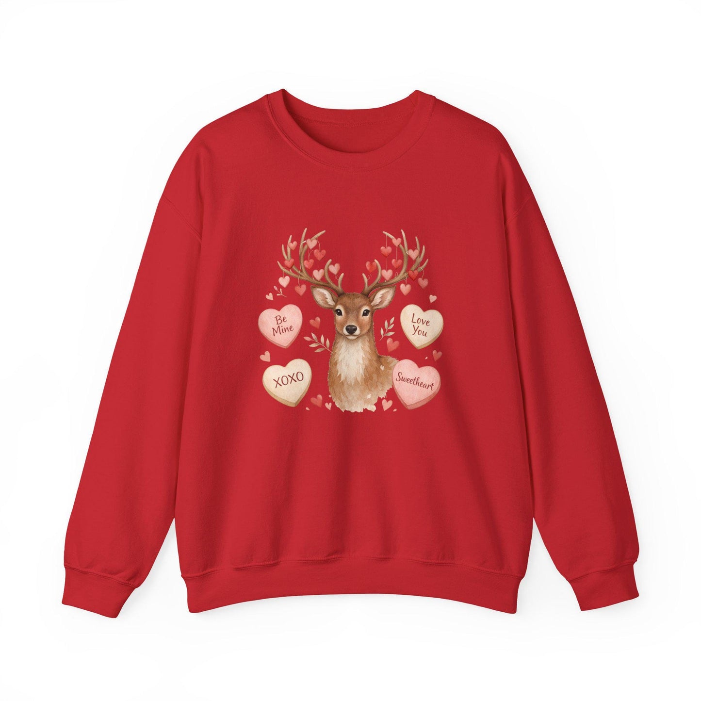 Valentine Reindeer Crewneck Sweatshirt | Heart Candy Antlers