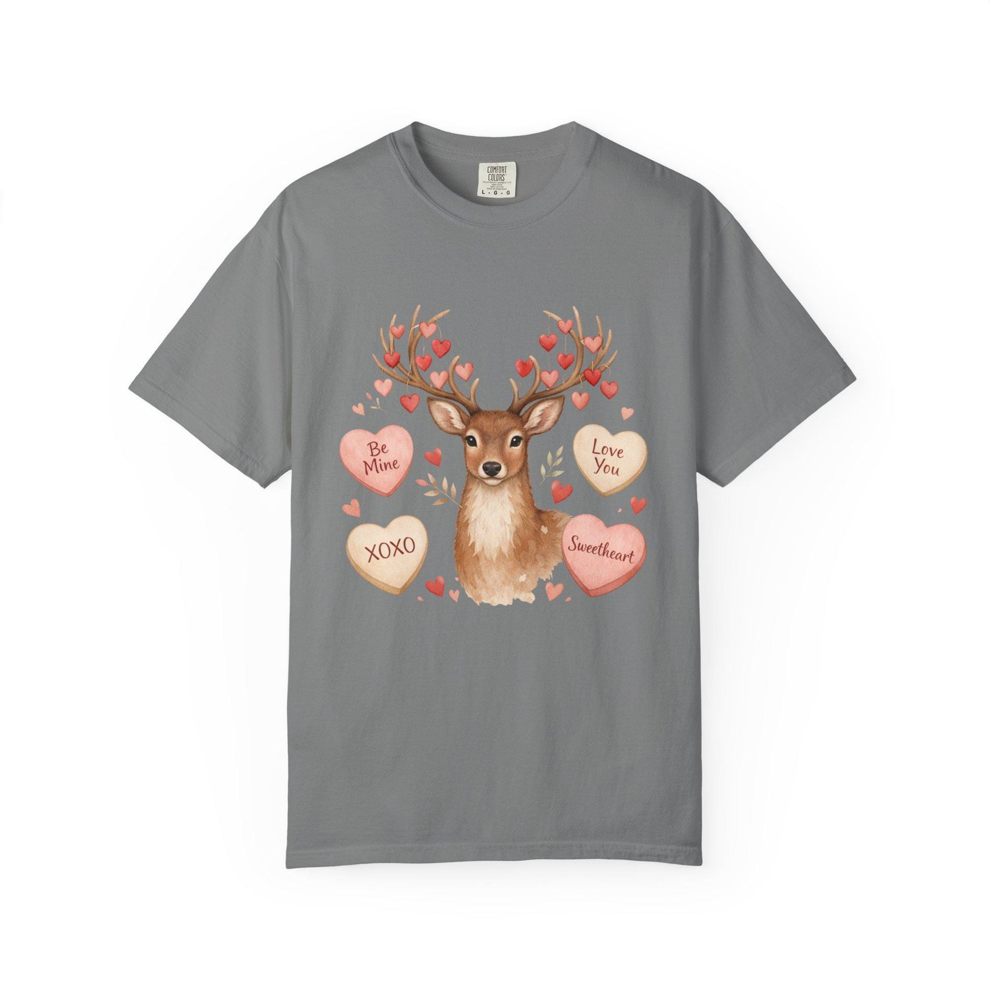 Valentine Deer T-Shirt: Conversation Hearts & Antlers | Loki's Shop Too