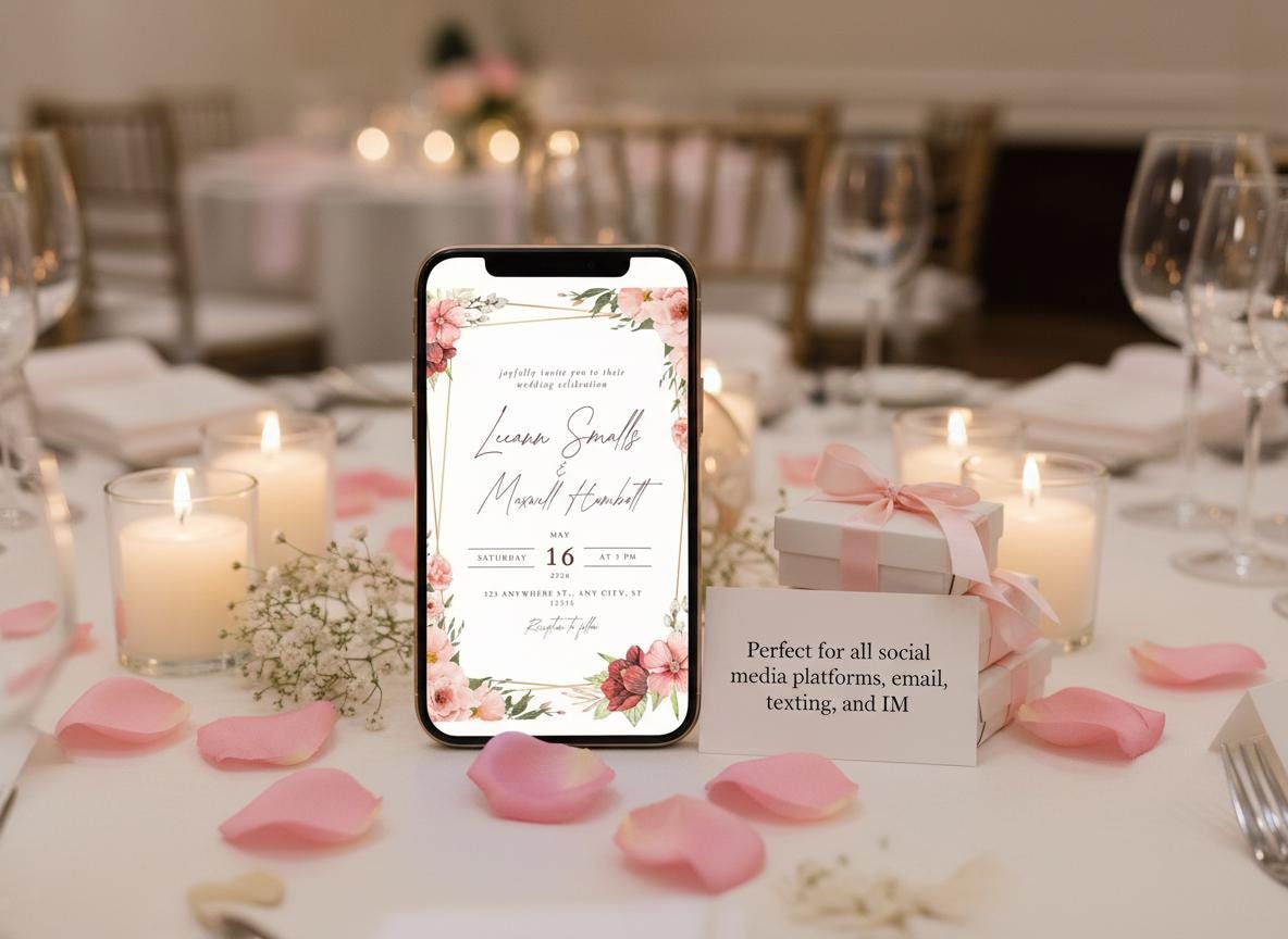 Customizable Floral Wedding Evite Canva Template | Elegant Digital Invitation | Editable & Instant Download | Loki's Shop Too