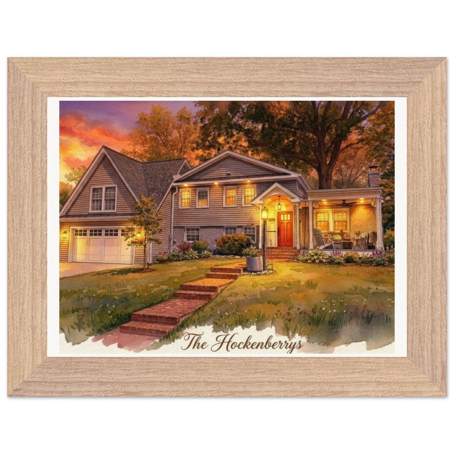 Custom Watercolor House Portrait | Realtor Closing Gift | Framed Wall Art | Housewarming Present | Oak Frame | Loki's Shop Too