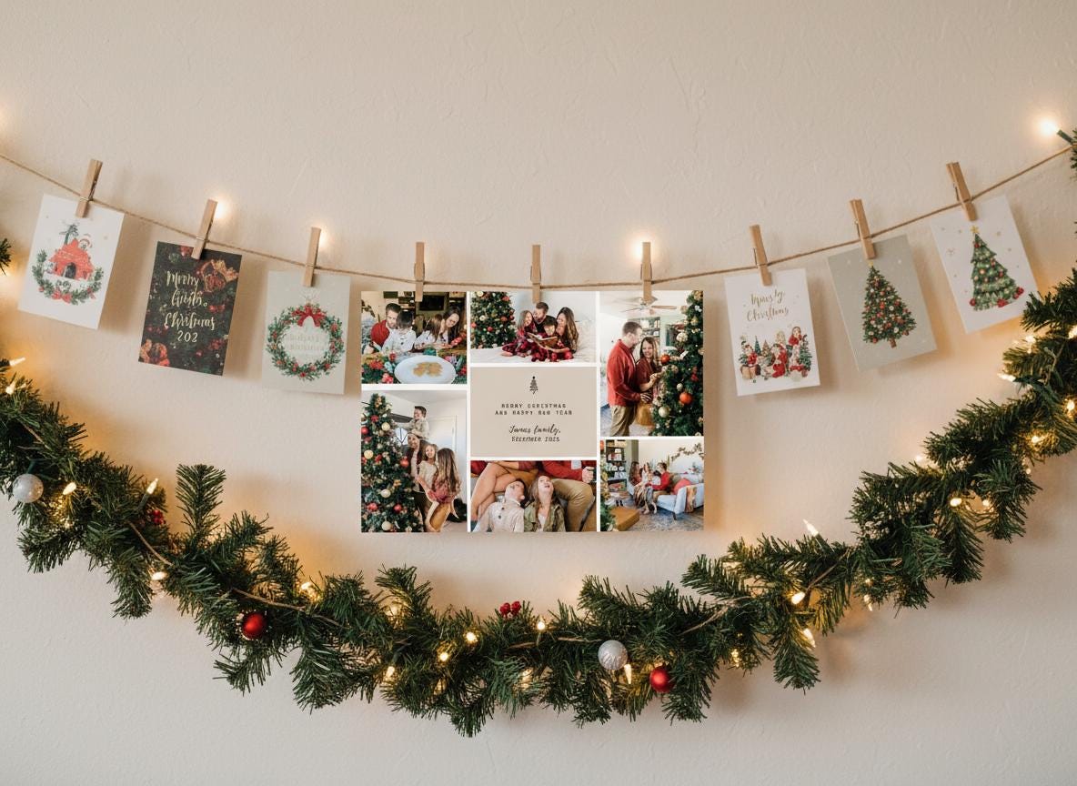 Photo Collage Christmas Card, Customizable Canva Template (Digital Download) | Loki's Shop Too