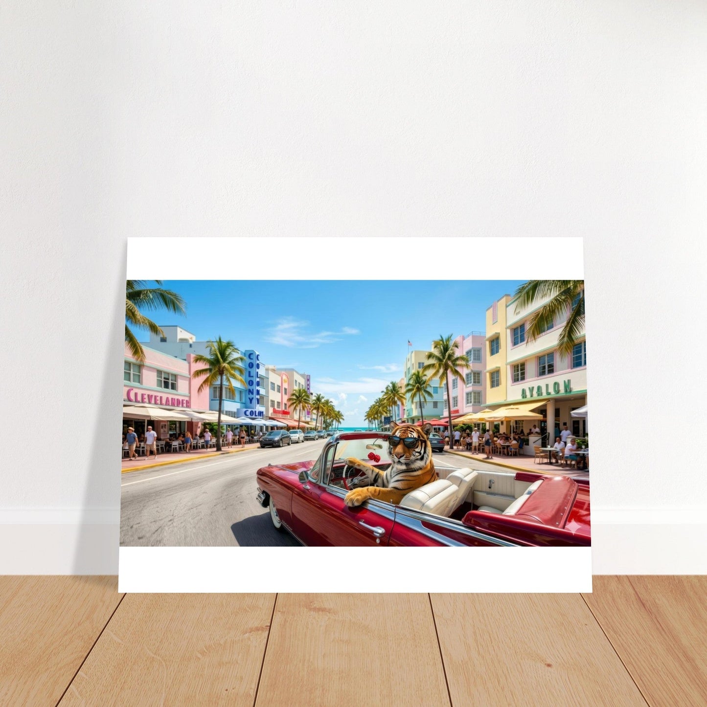 Cruisin the Miami Strip Bengal Tiger Fine Art Poster | Vivid Colors Giclée Print | Wild Animal Wall Art Gift | Loki's Shop Too